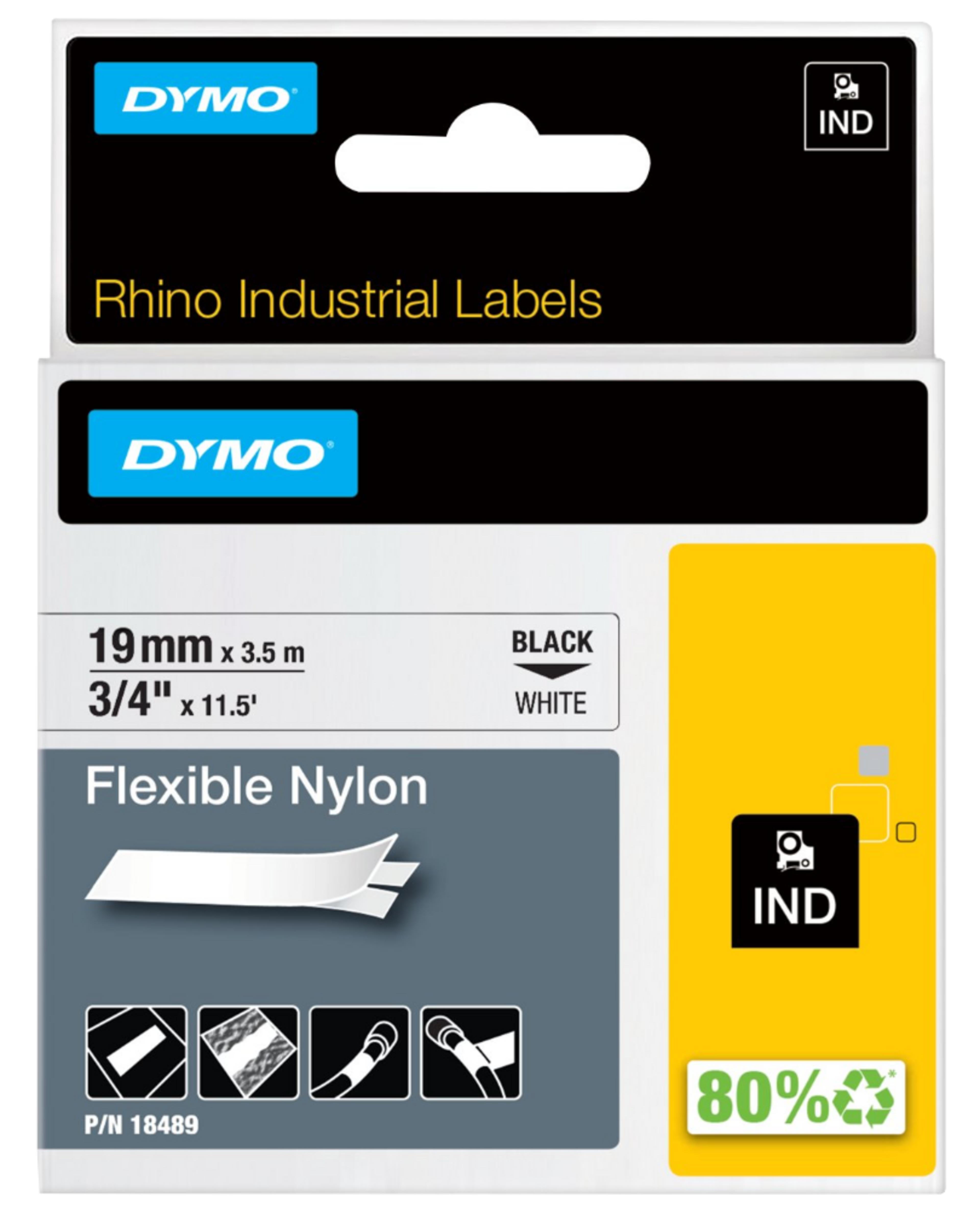 Dymo ID1 Nylon Tape White 19mm x 3.5m