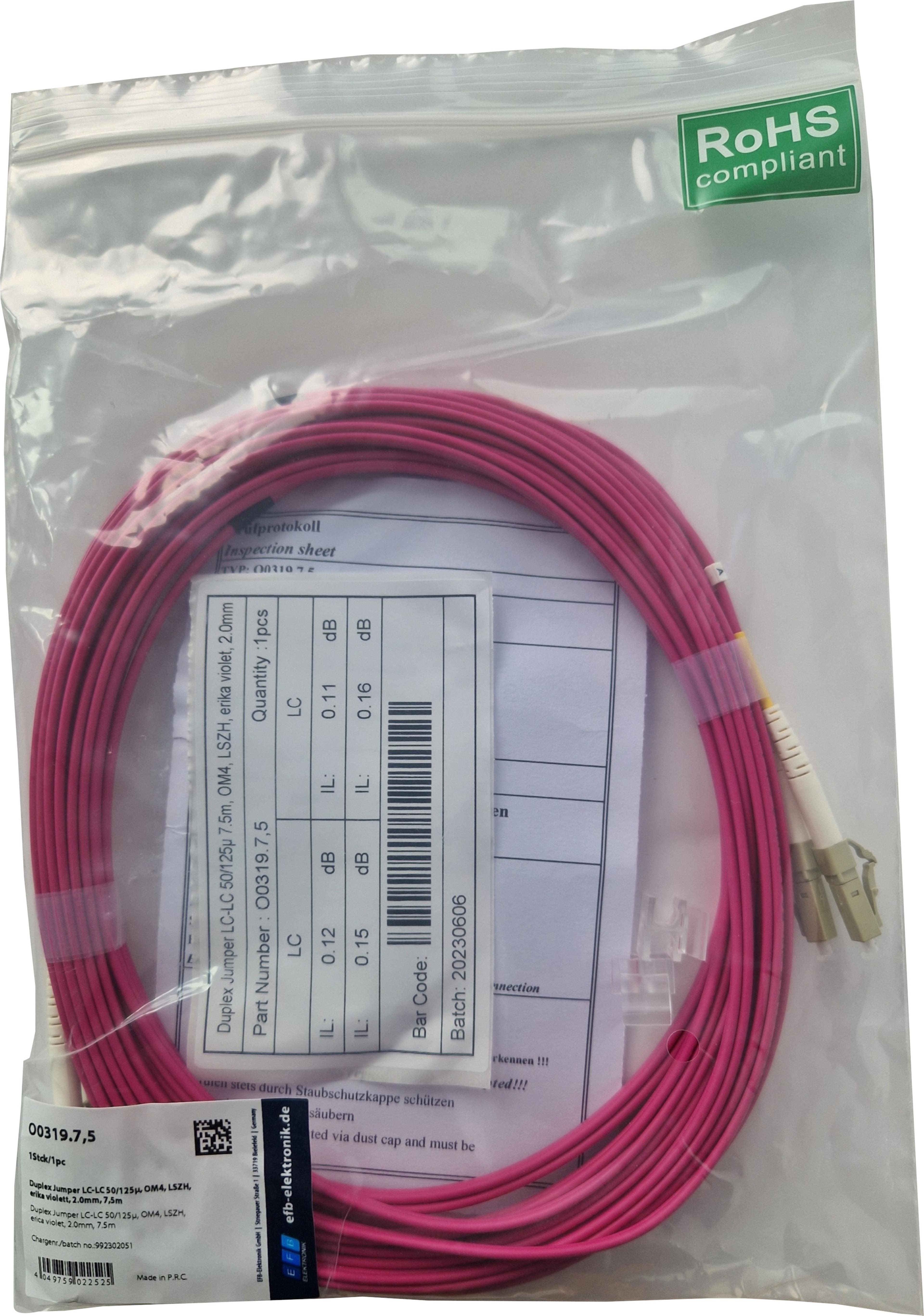 FO Duplex Patch Cable LC-LC 50µ 7.5m