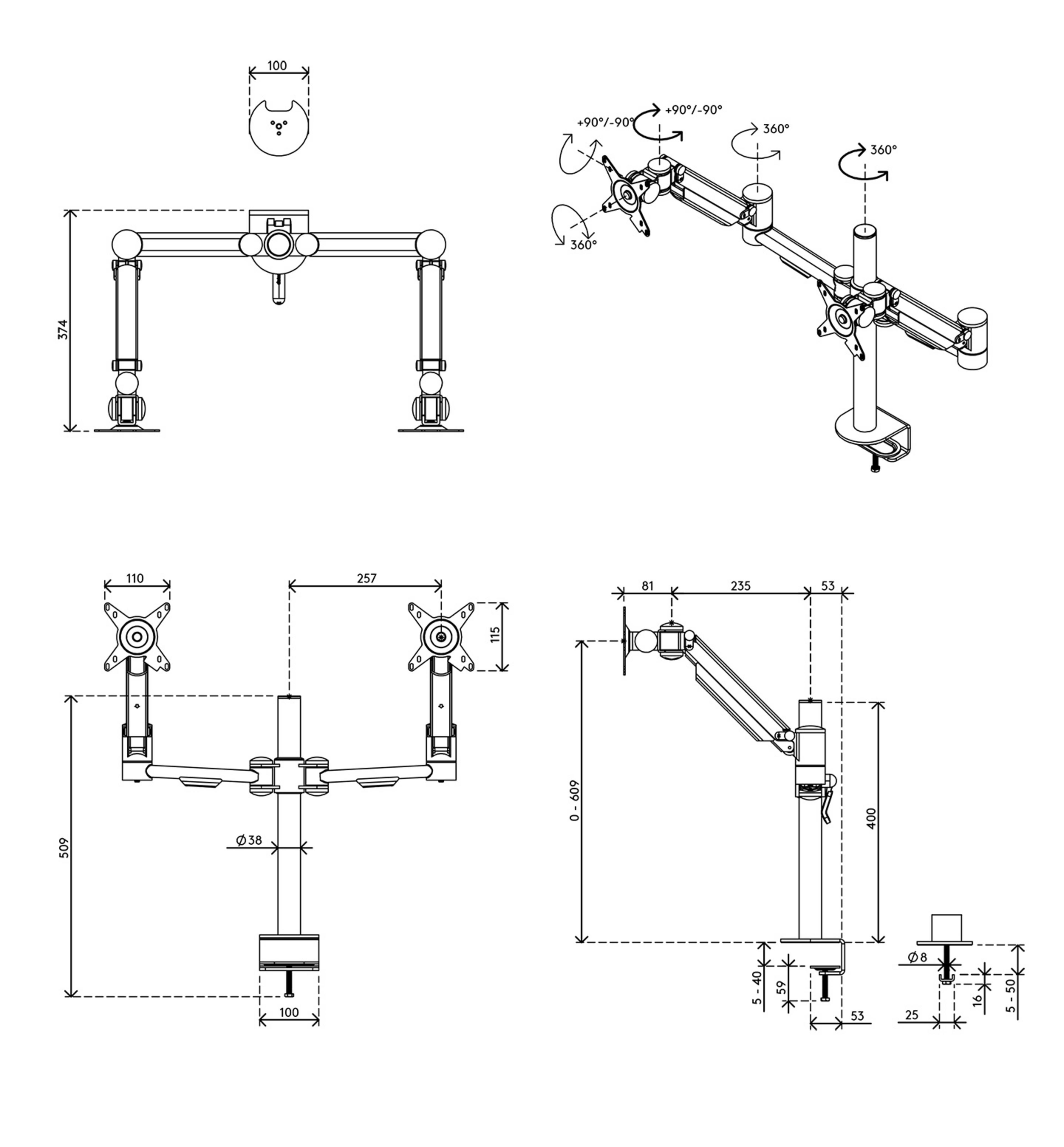 Dataflex Viewmate+ Dual Tischhalterung