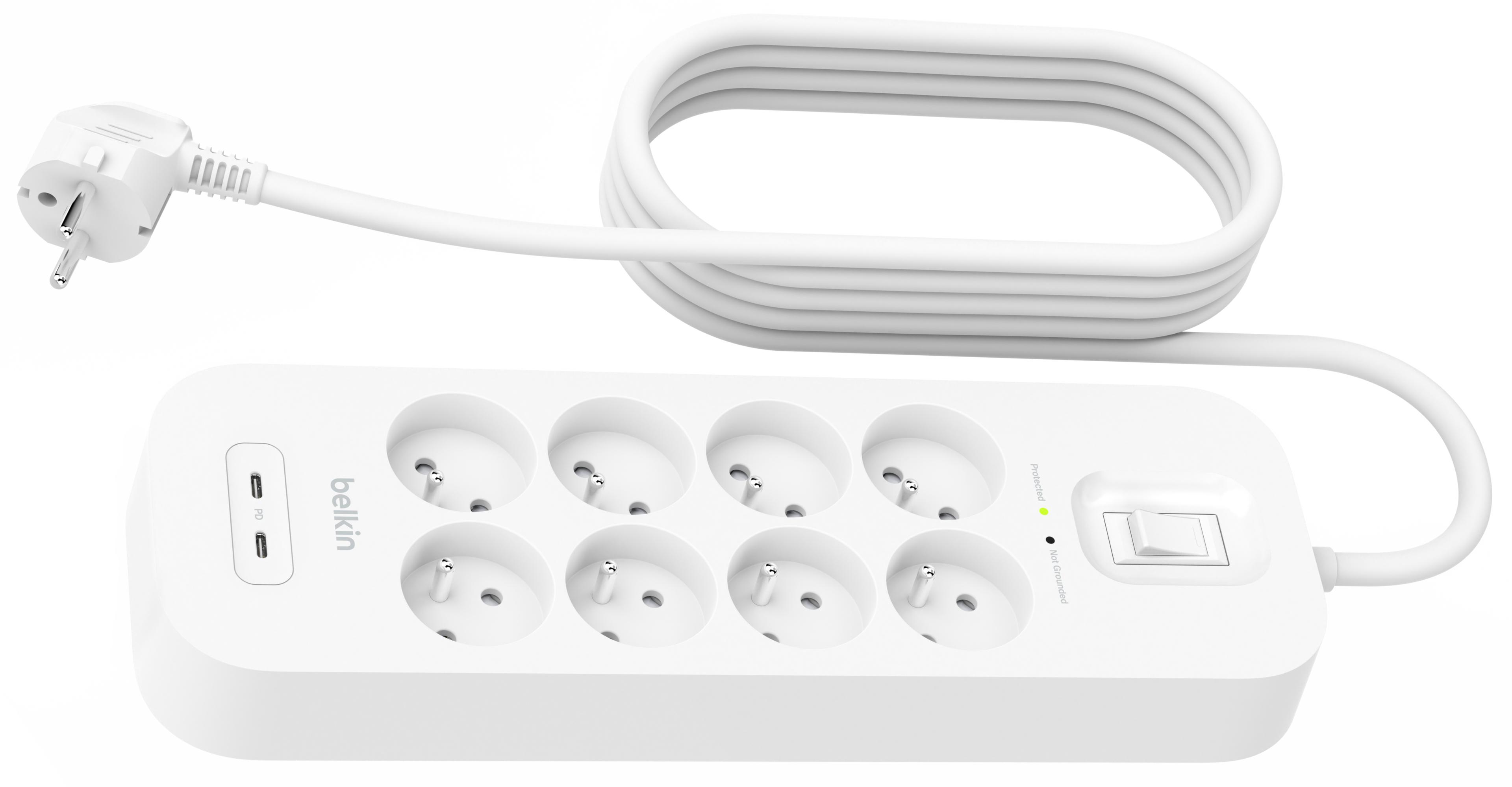 Power Strip 8x Surge Protect +2xUSB 2m