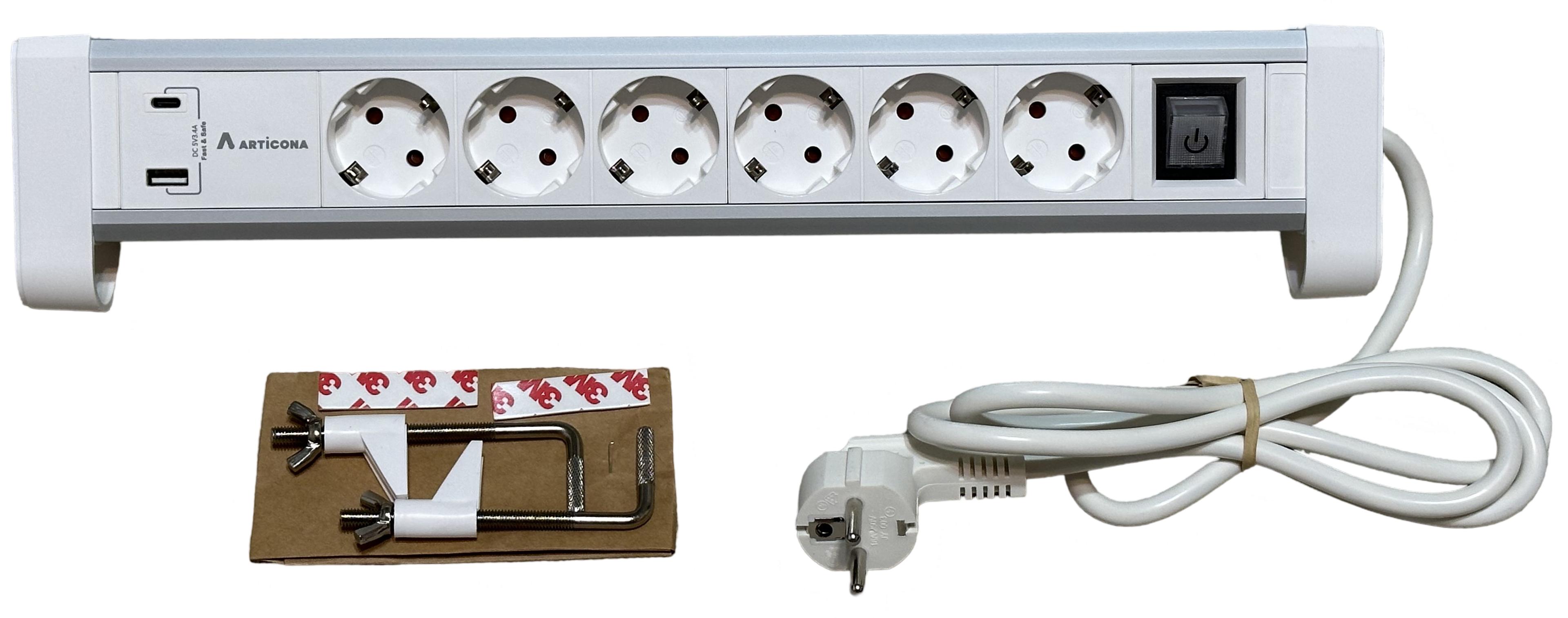 Steckdosenleiste 6fach + 2x USB A/C 1,4m