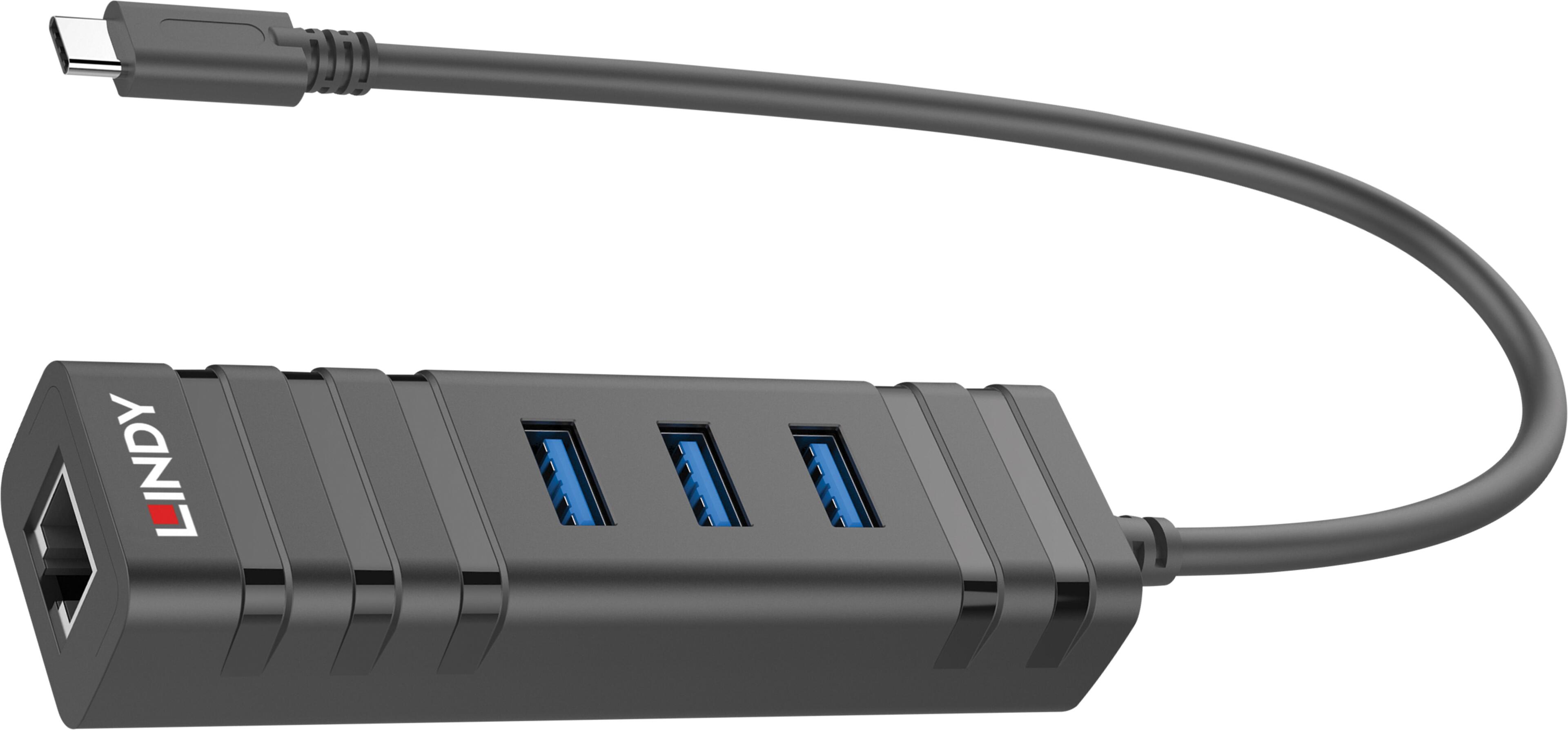 LINDY USB Hub 3.0 3-port + Gb Ethernet
