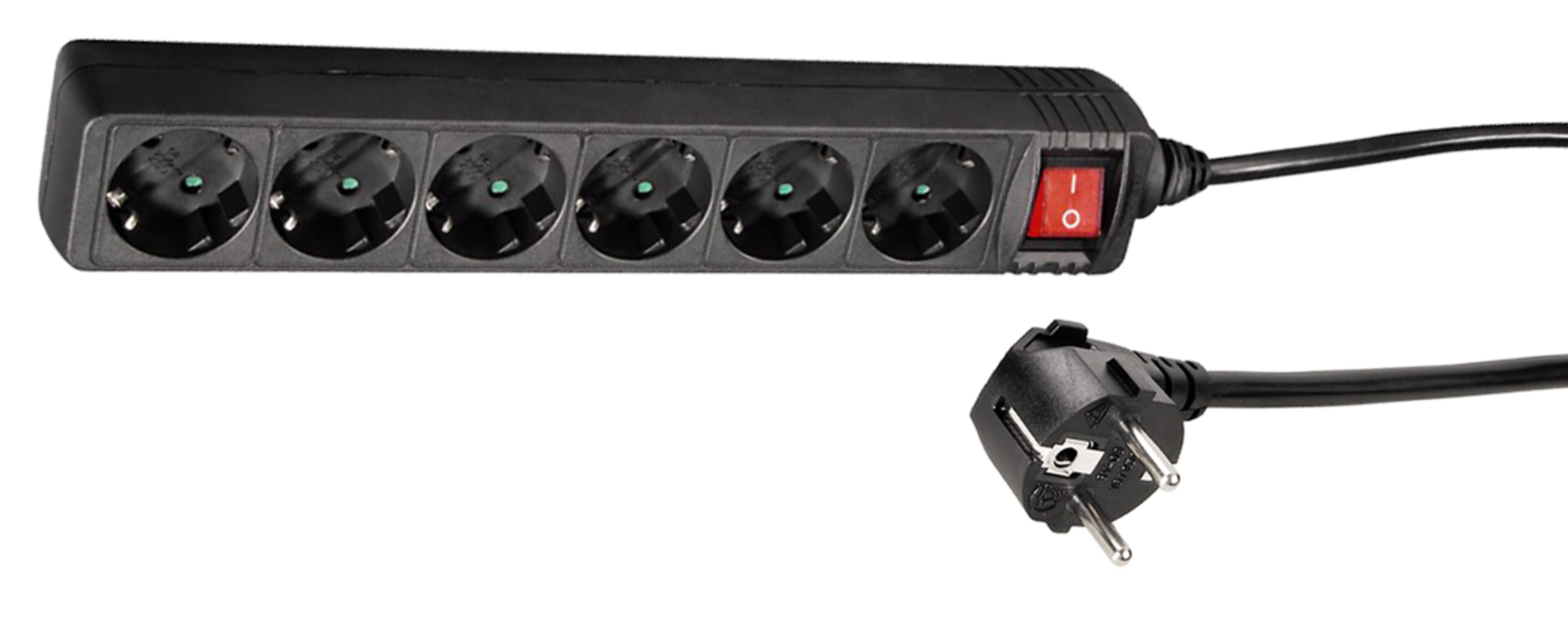 Steckdosenleiste 6fach 1,4m Schalter sw.