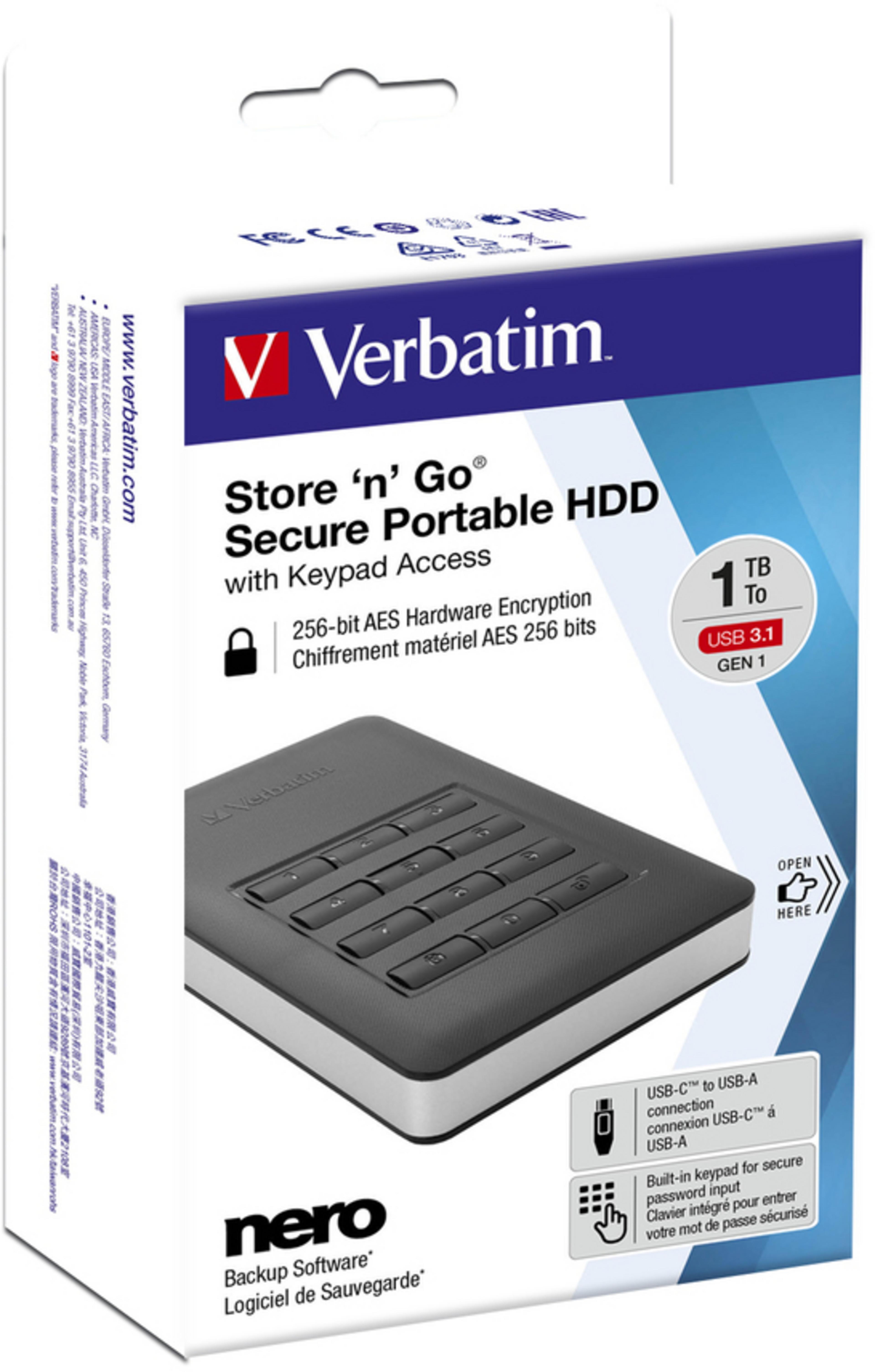 Verbatim Secure USB 3.1 HDD 2TB