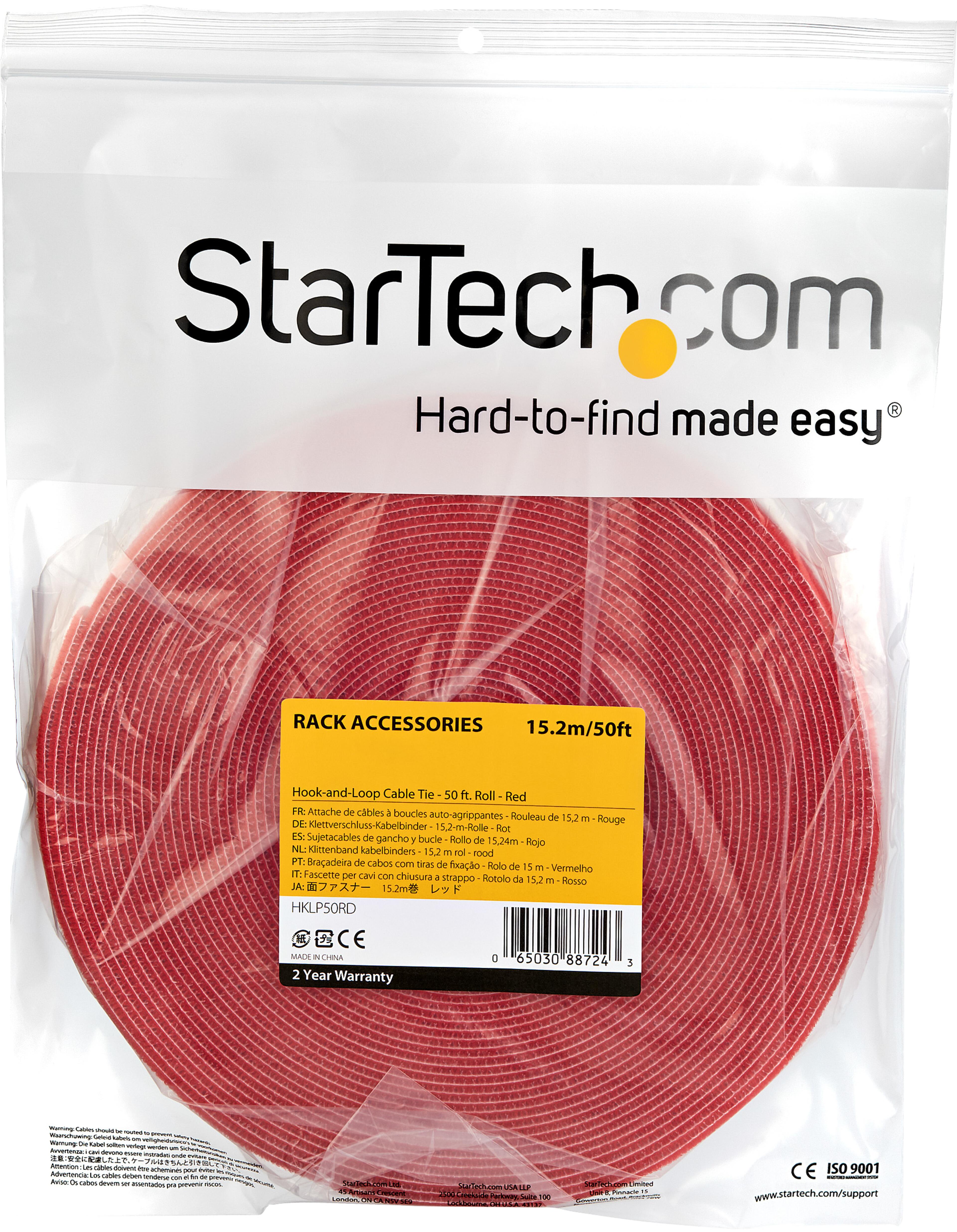 Hook-and-Loop Cable Tie Roll 15m Red