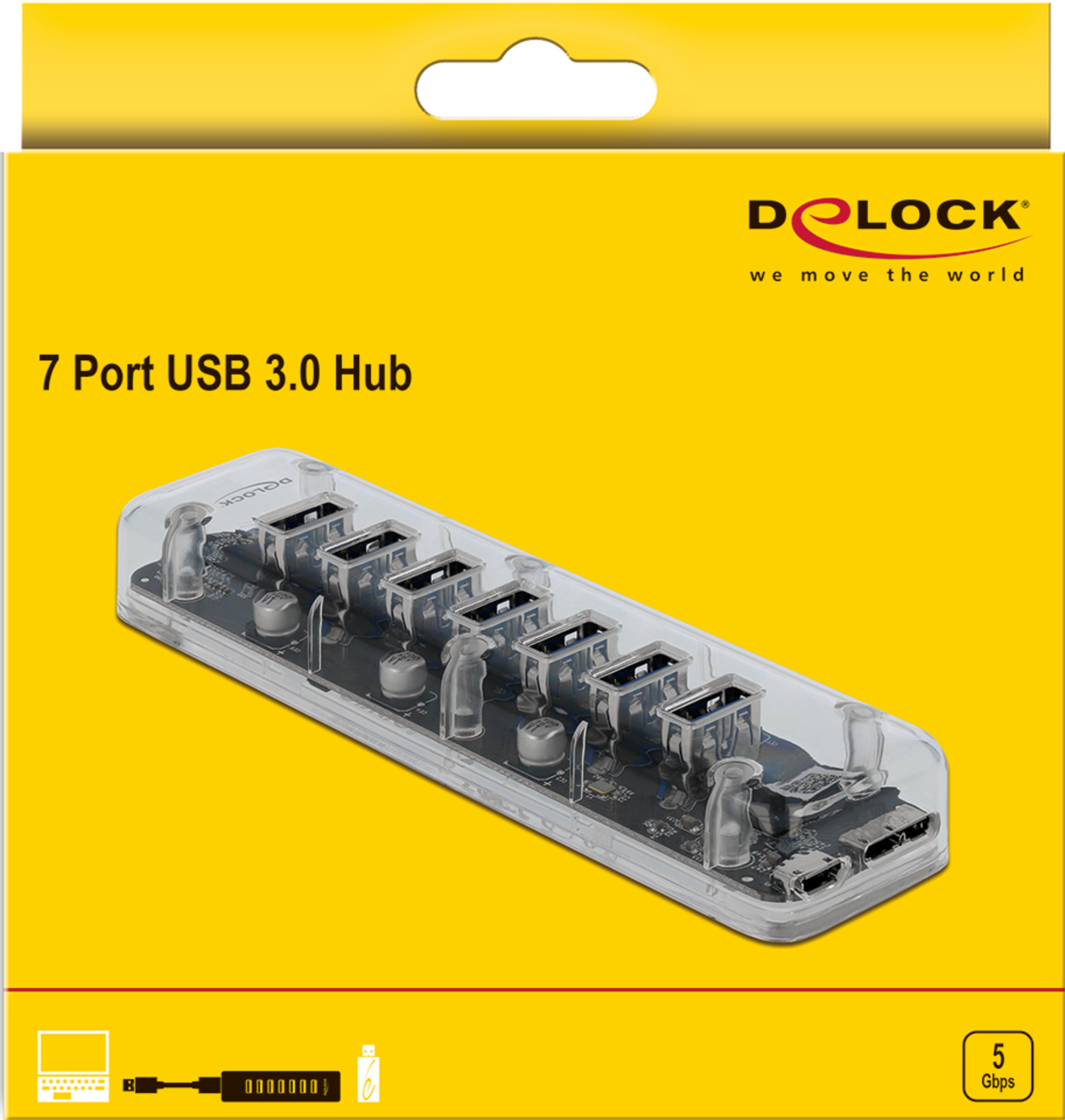 Delock USB Hub 3.0 7-port Transparent