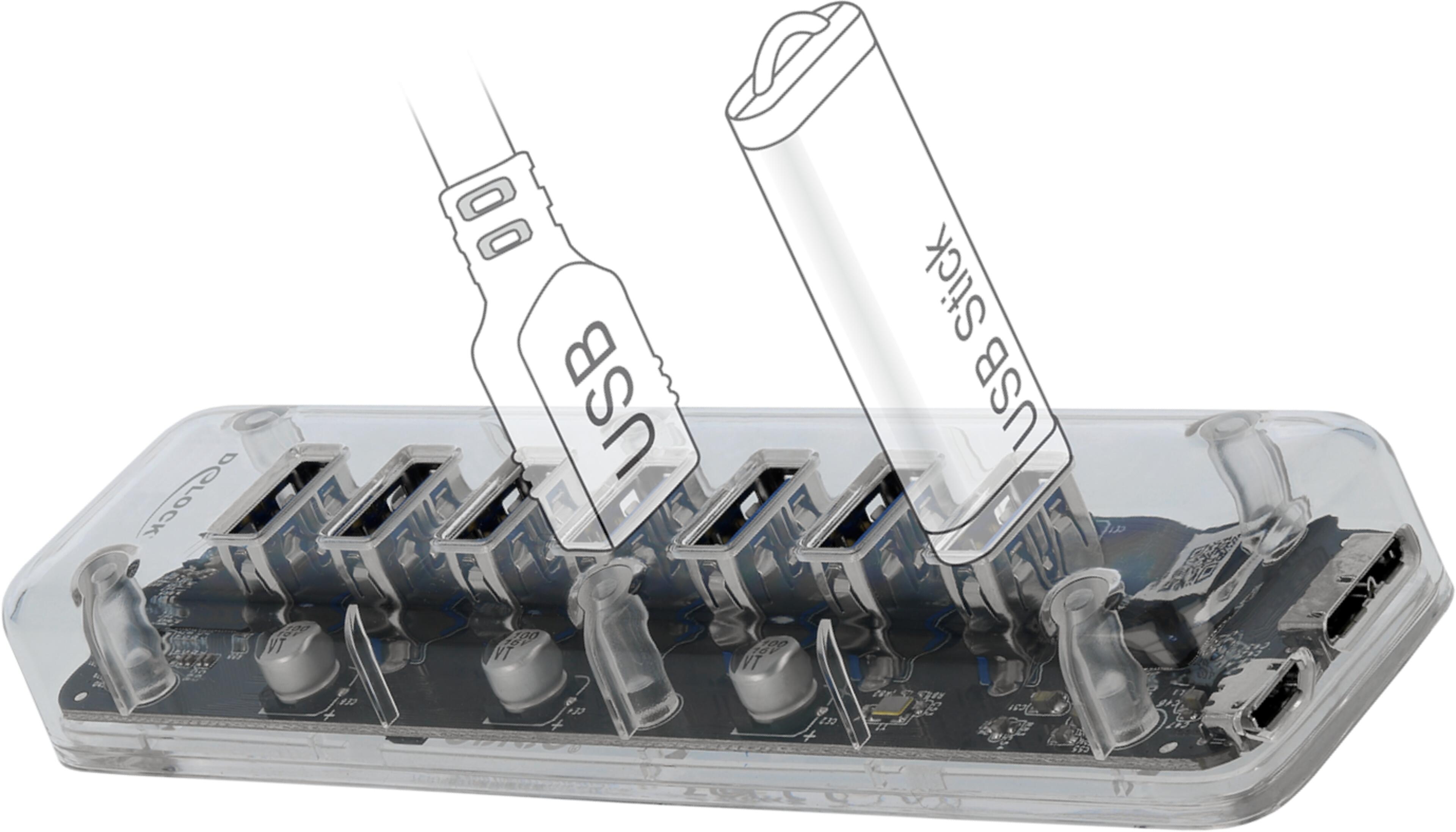 Delock USB Hub 3.0 7-port Transparent
