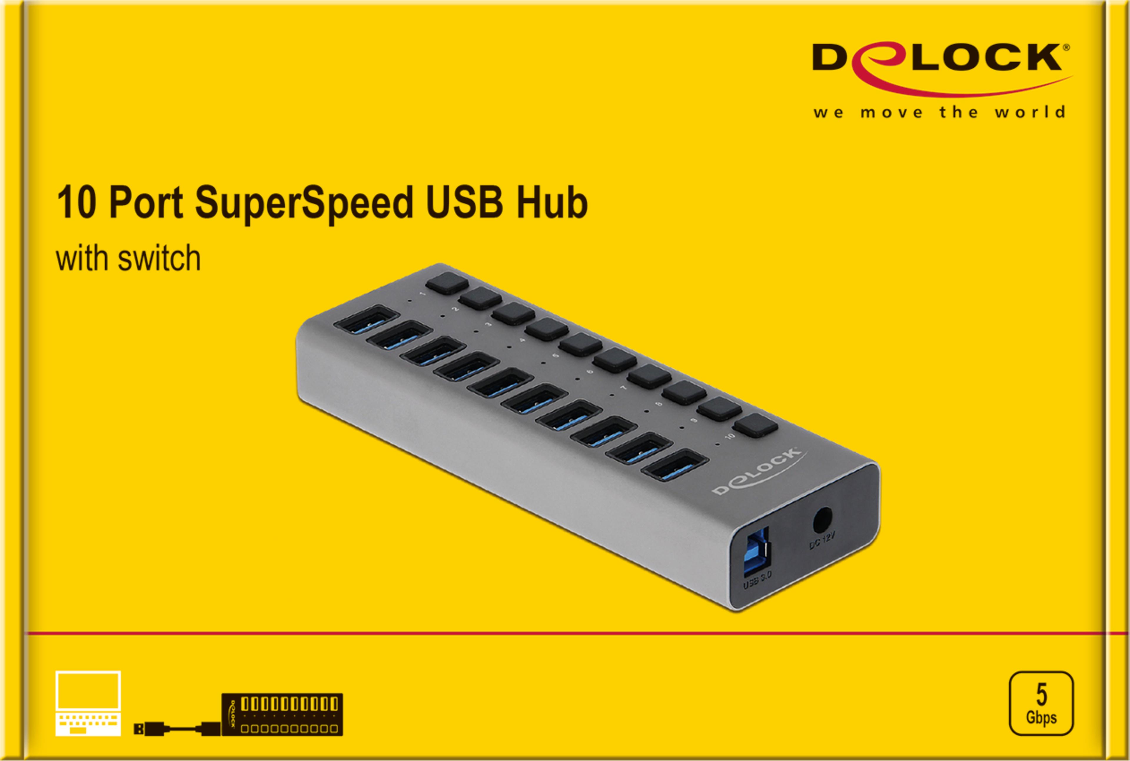 Delock USB Hub 3.0 10-port + Switch