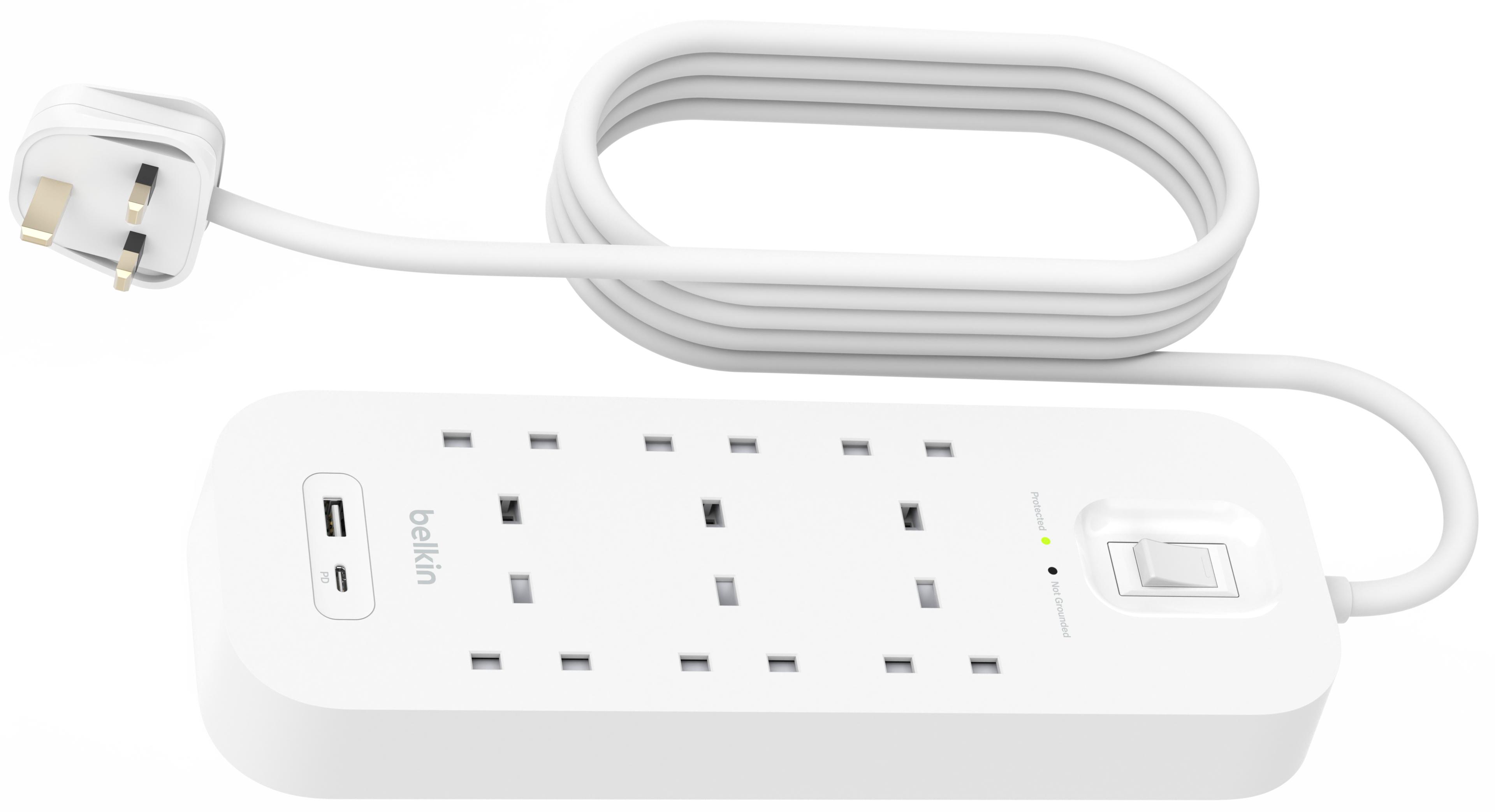 Power Strip 6x Surge Protect +2xUSB 2m