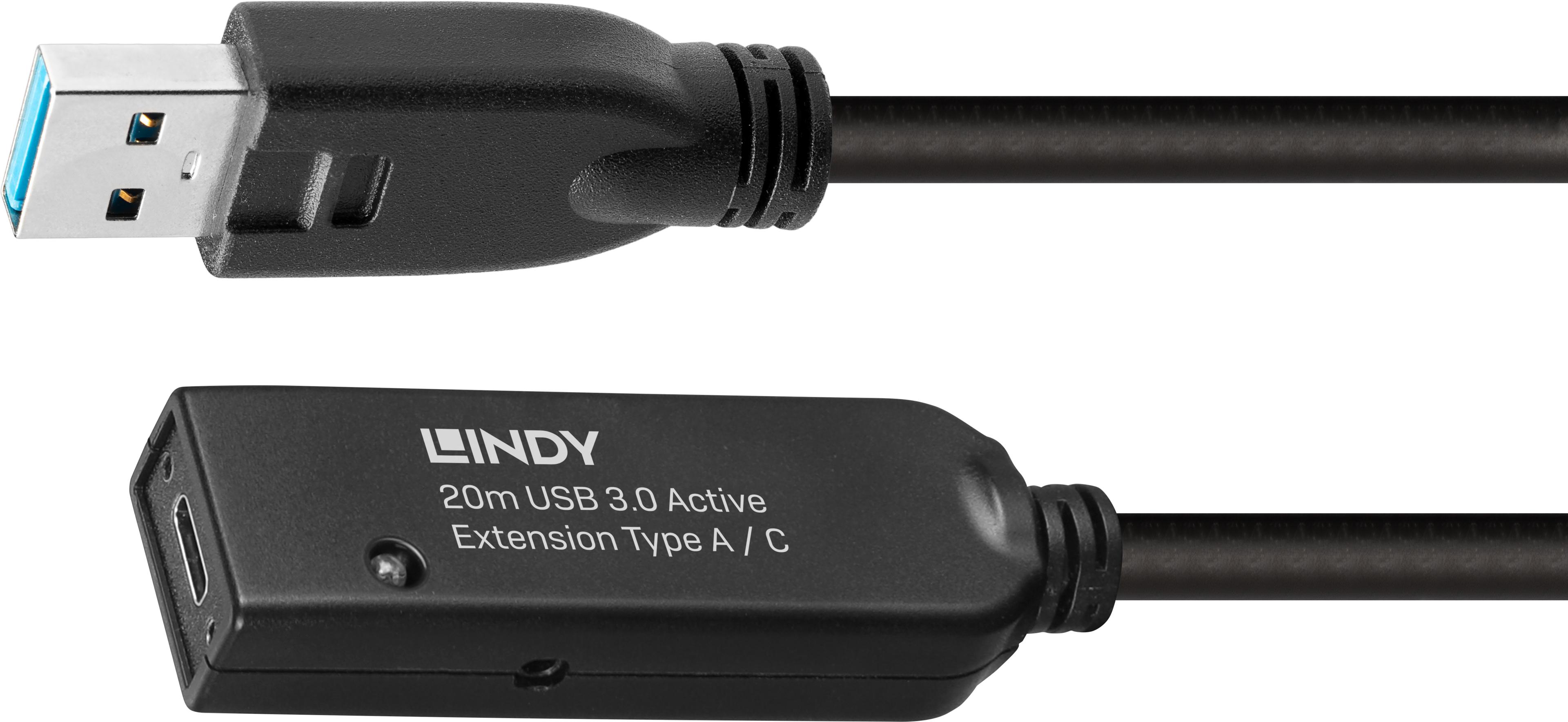 LINDY USB Typ C-A Aktiv-Verlängerung 20m