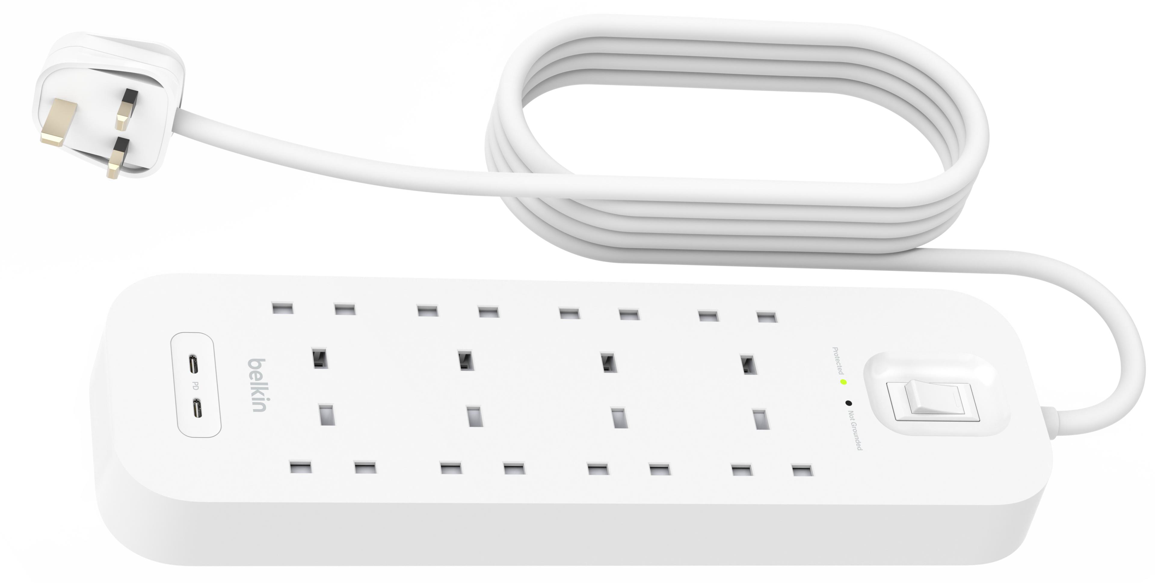 Power Strip 8x Surge Protect +2xUSB 2m