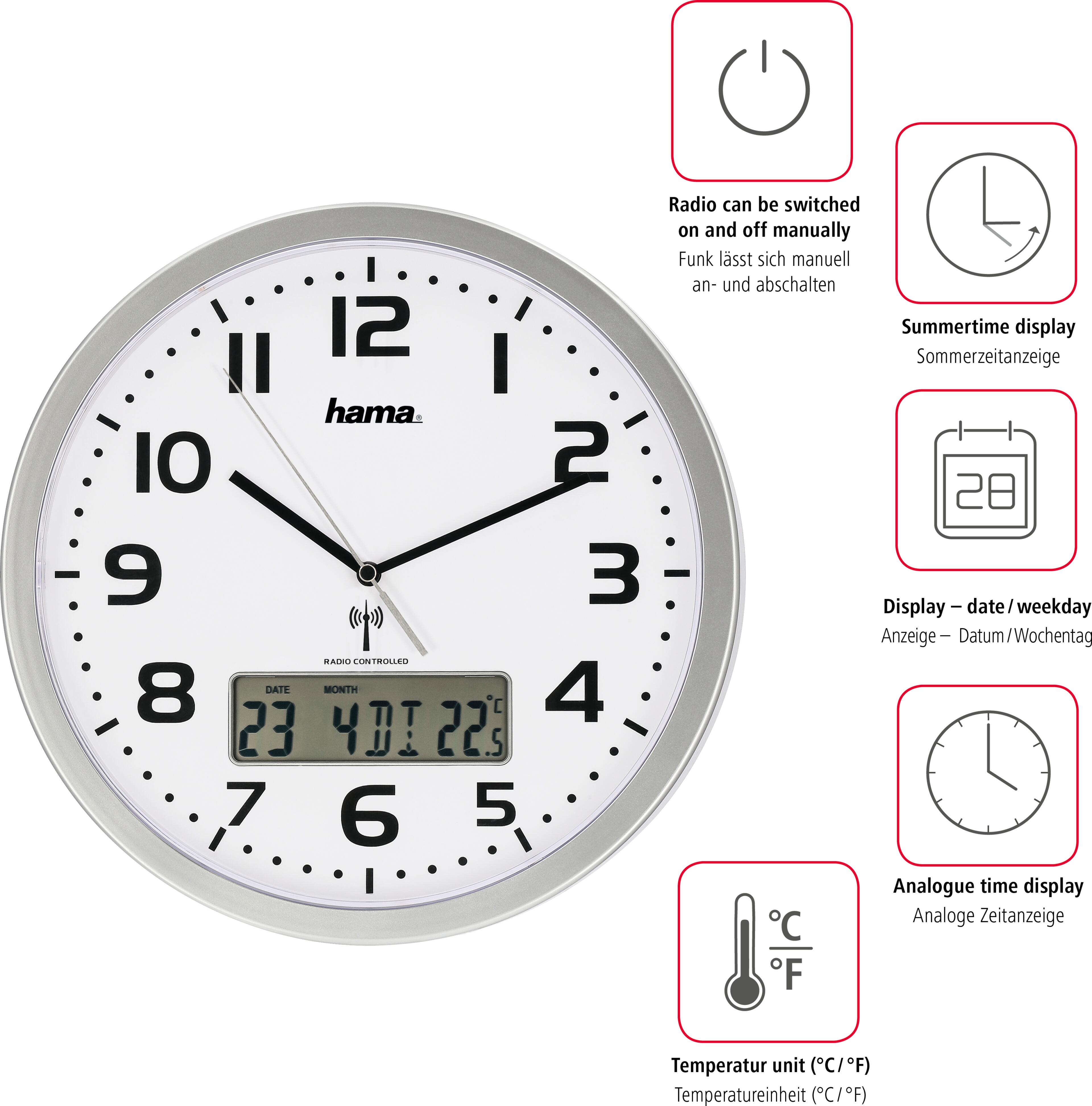 Zegar ścienny Hama Moorea + data + temp.