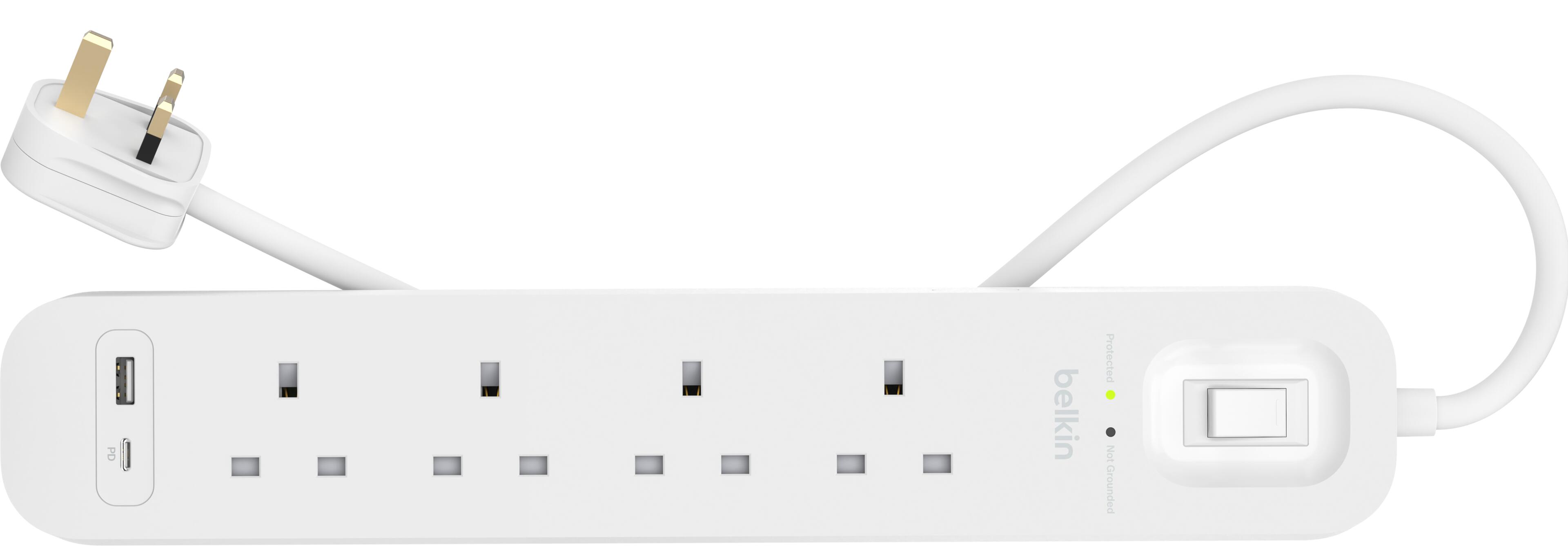 Power Strip 4x Surge Protect +2xUSB 2m