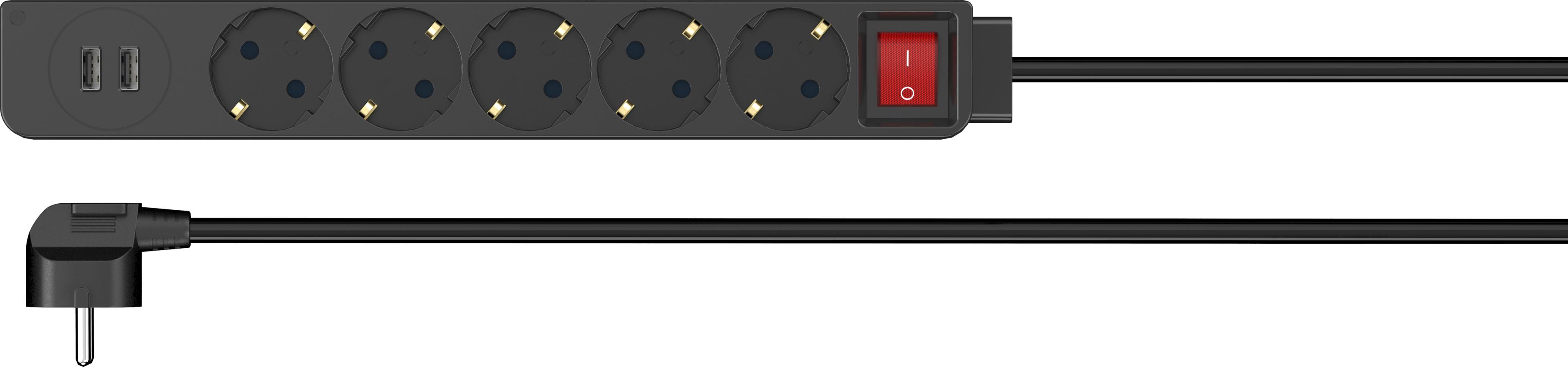 Power Strip 5-way + 2x USB 1.4m