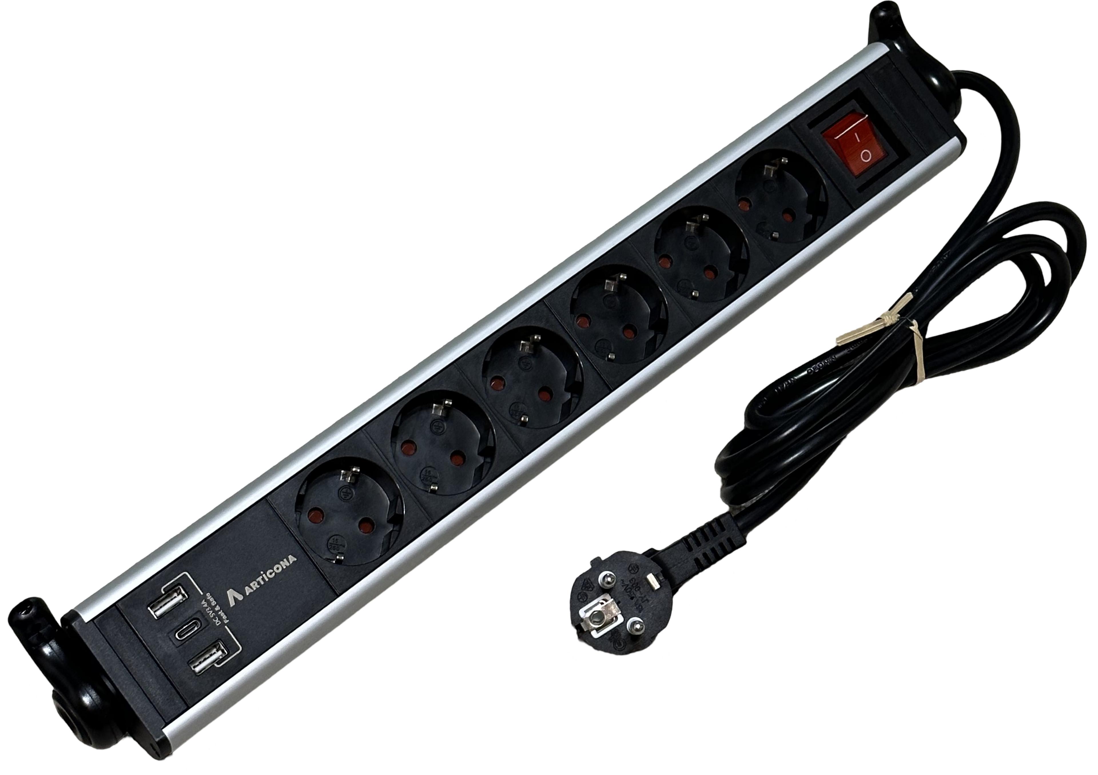 Steckdosenleiste 6fach + 3x USB A/C 1,4m