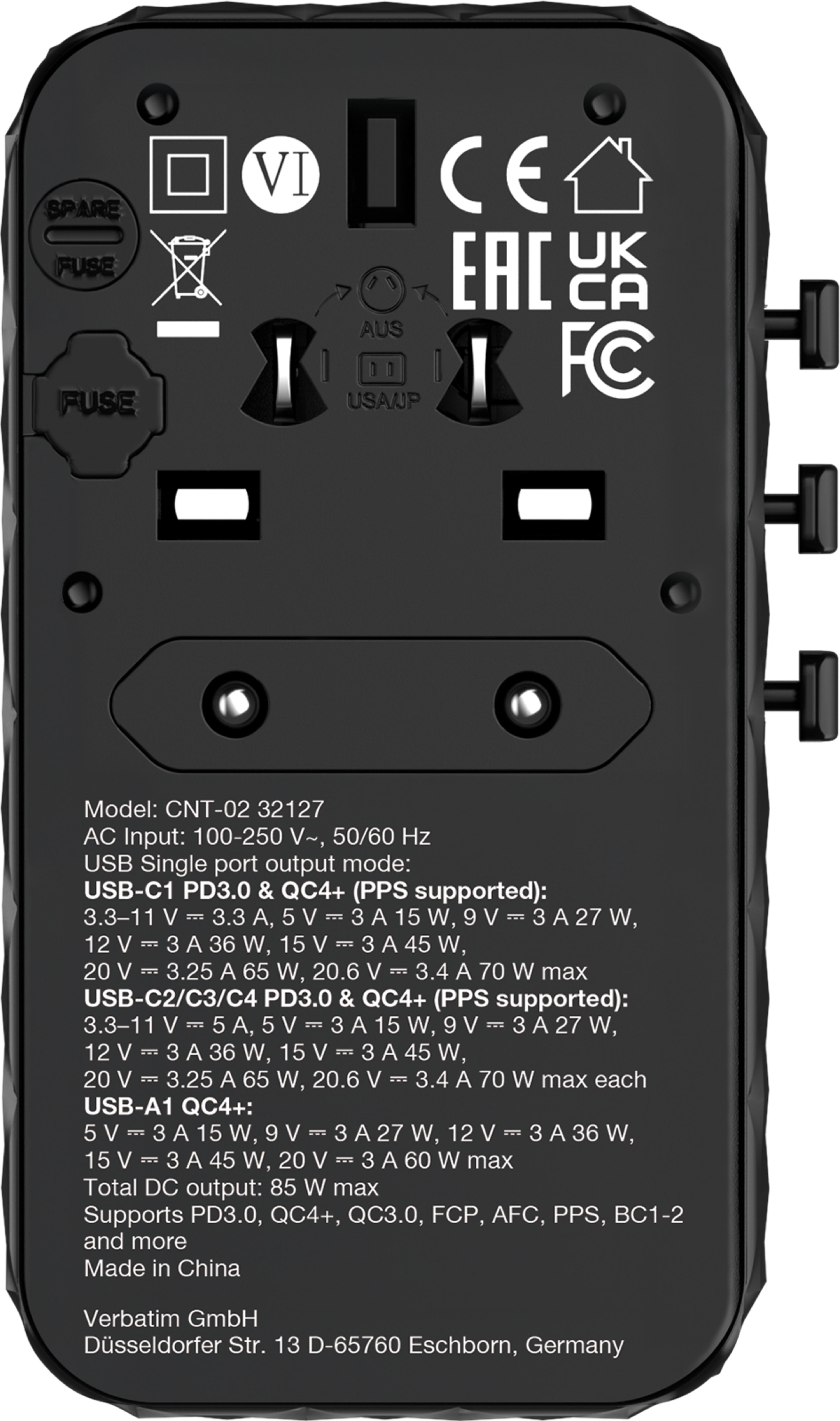 Verbatim World+5x USB GaN Travel Adapter