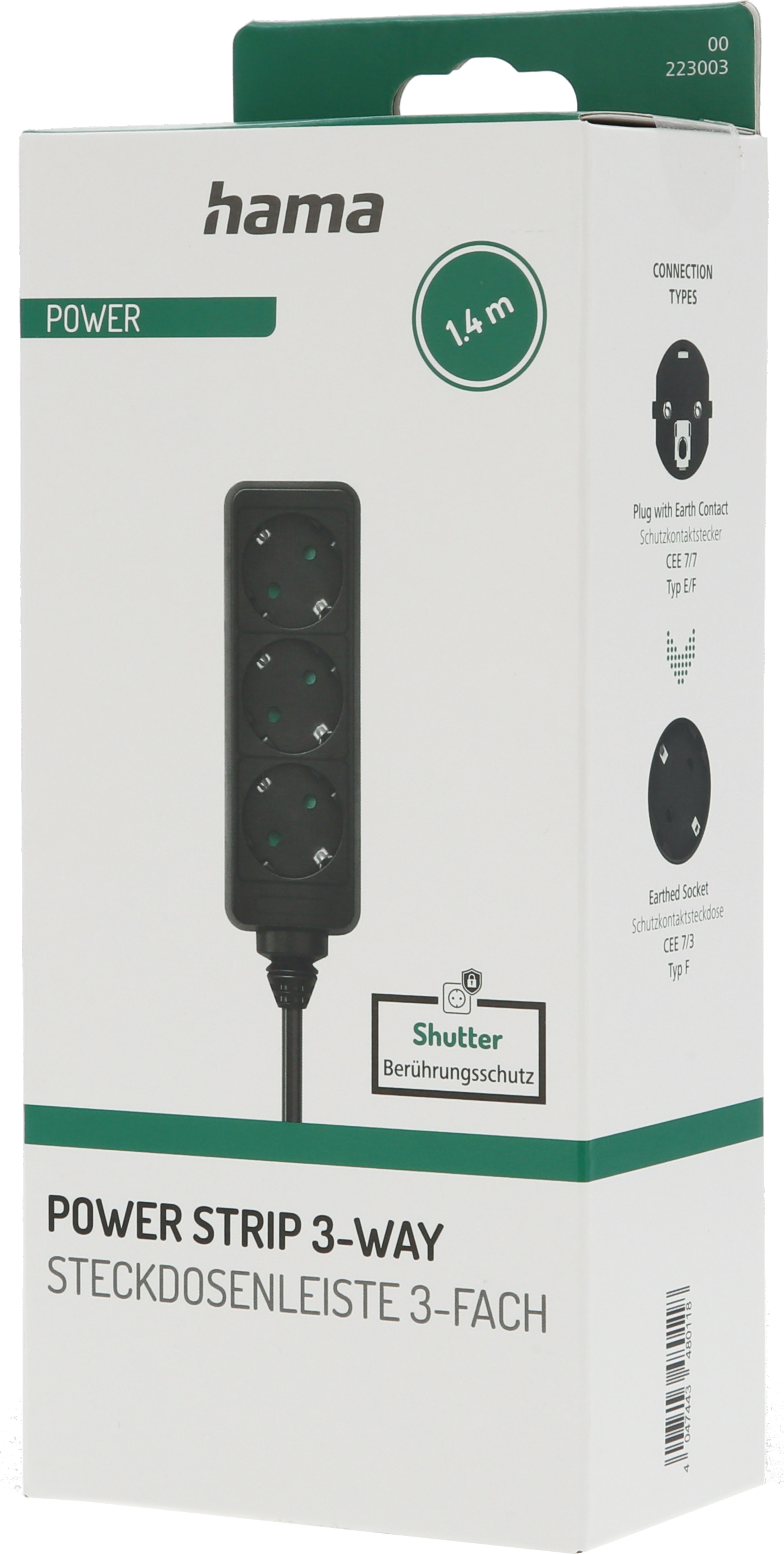 Power Strip 3-way 1.4m Black