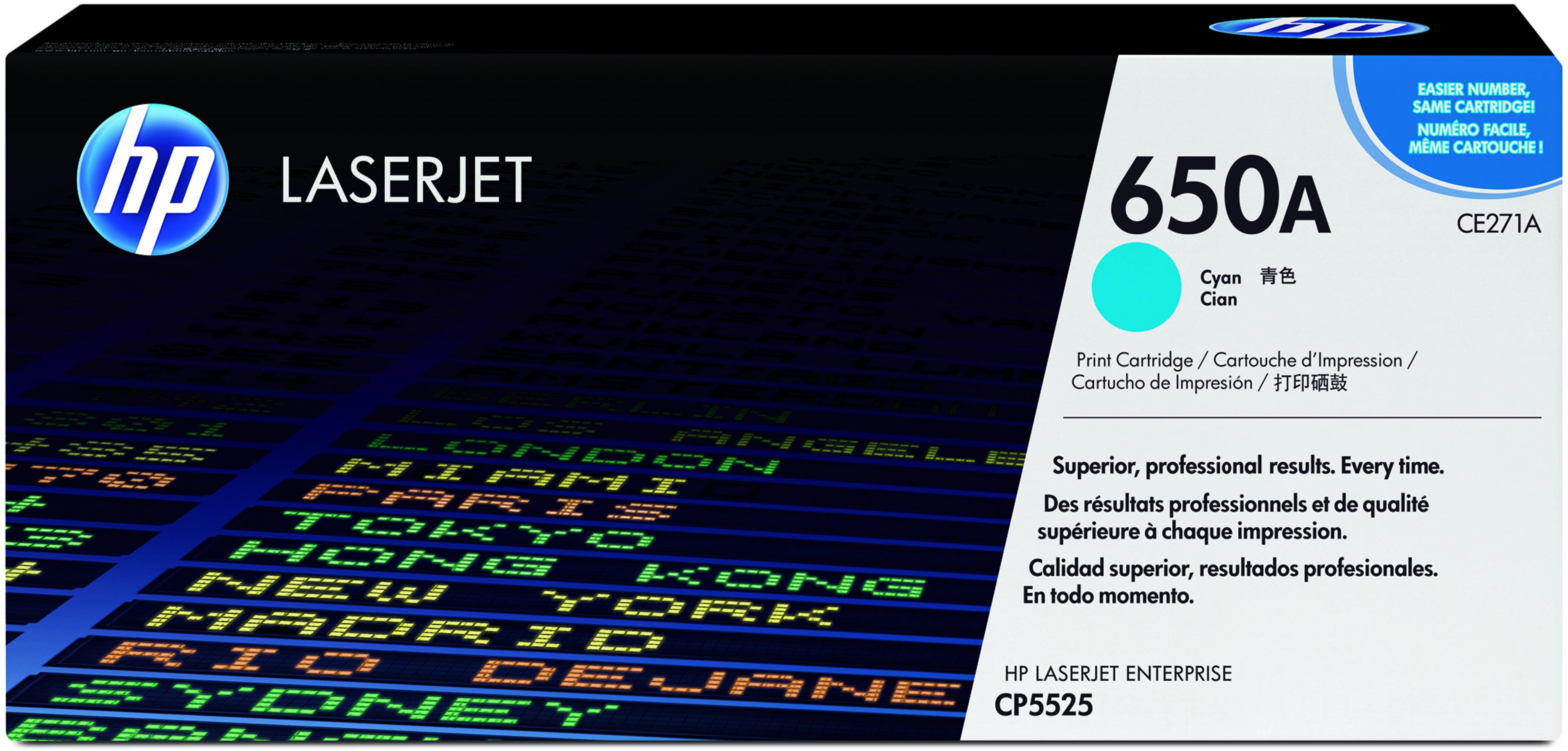 HP Cartucho de tóner 650A cian