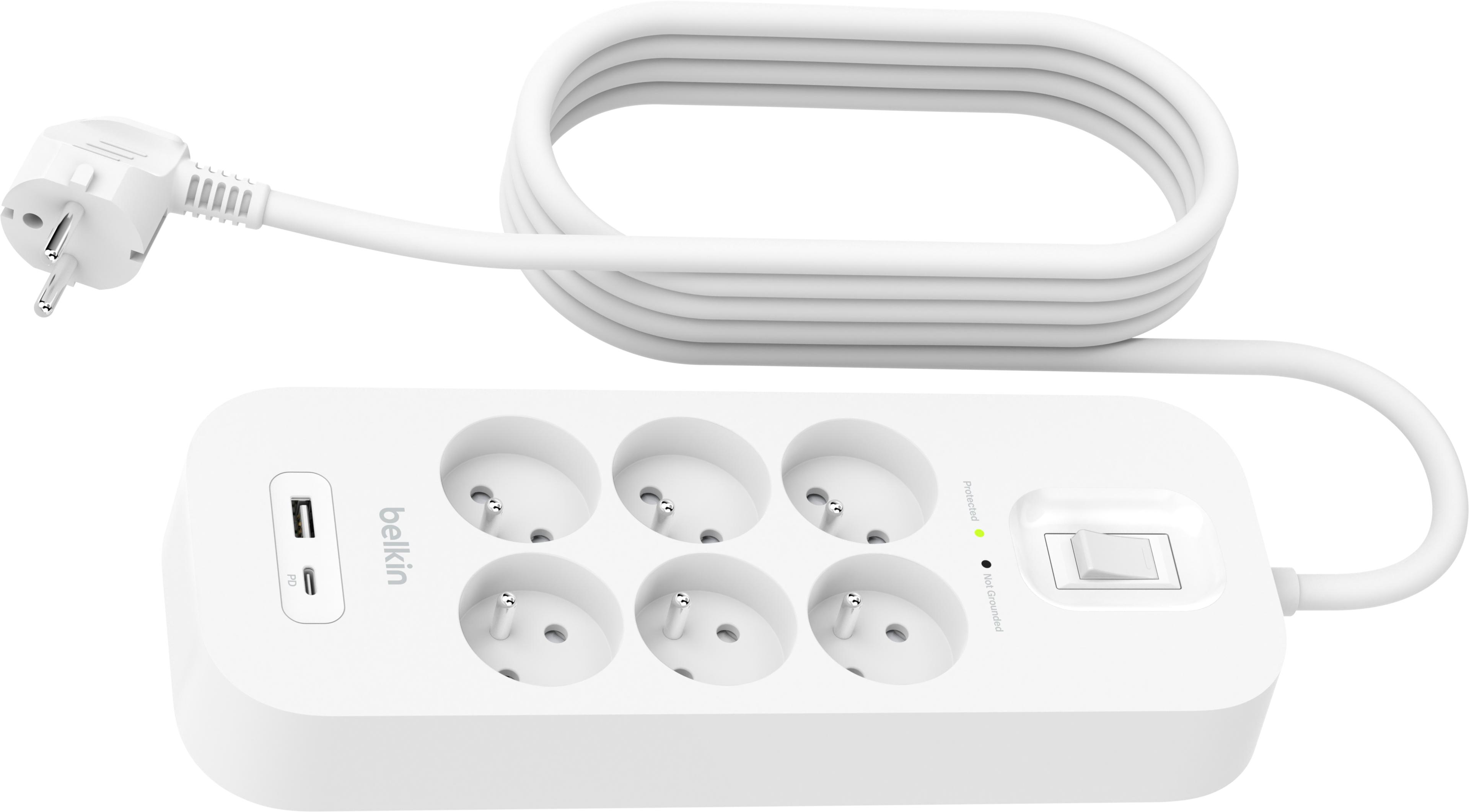 Power Strip 6x Surge Protect +2xUSB 2m