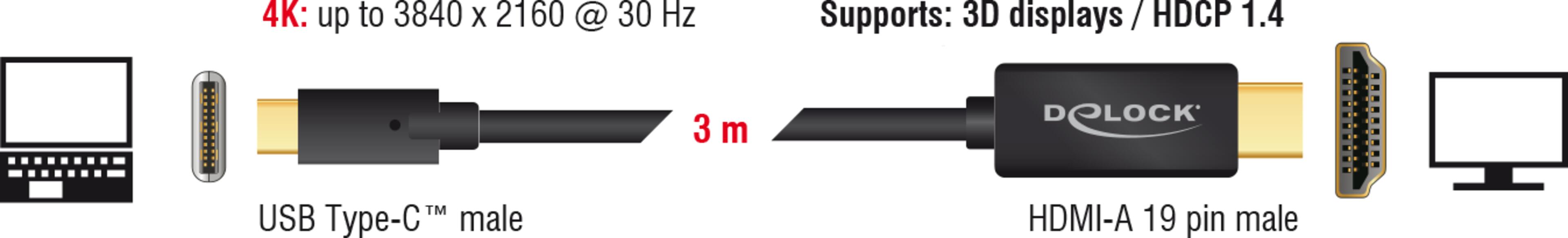 Cable USB Type-C/m - HDMI/m 3m Black