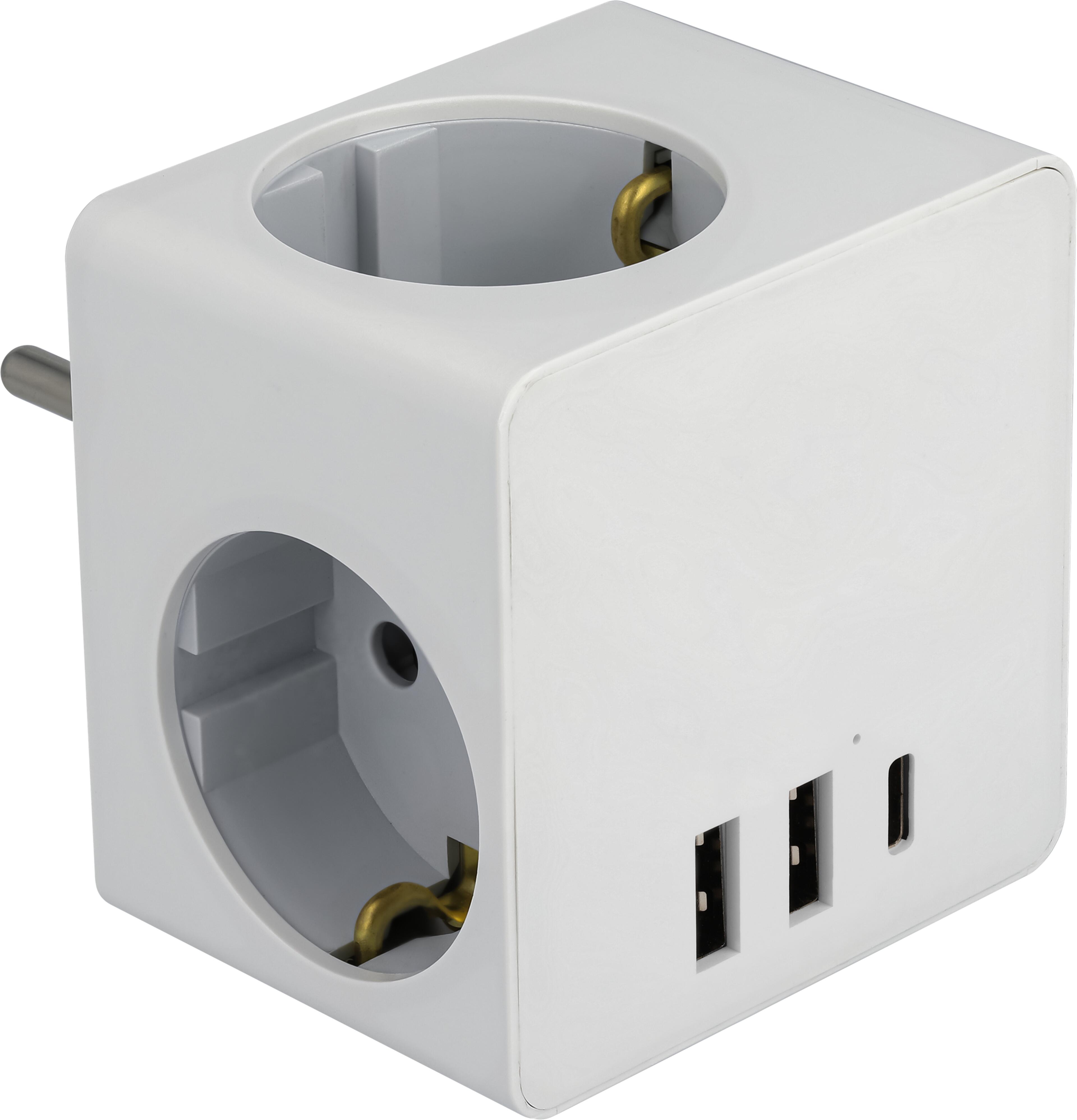 Multi Socket Cube 3-way + 3x USB