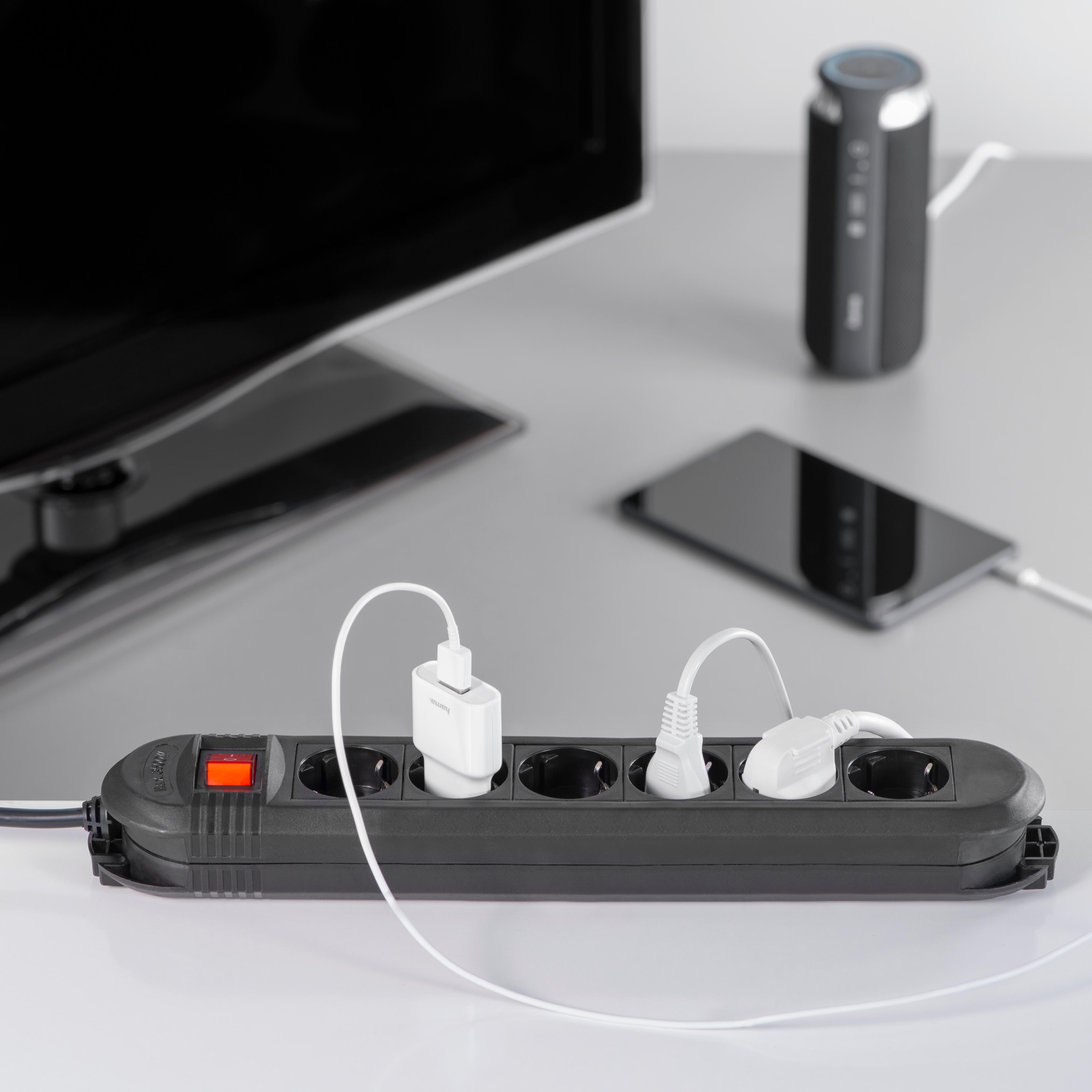 Power Strip 6-way 1.5m w/ Switch Black