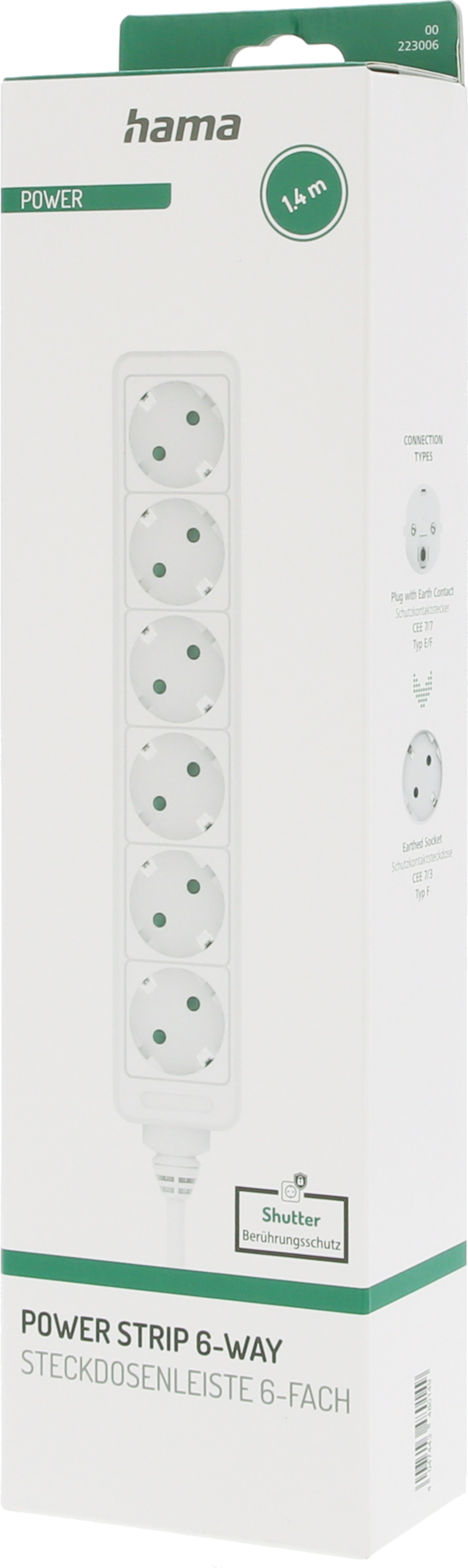 Power Strip 6-way 1.4m White