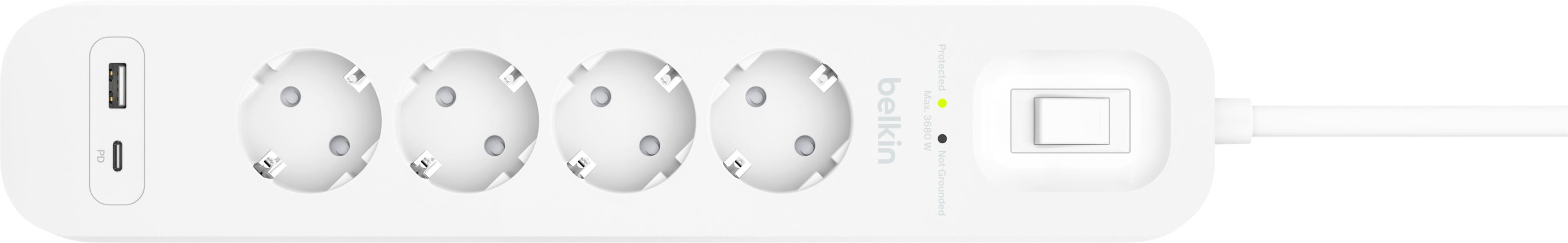 Power Strip 4x Surge Protect +2xUSB 2m