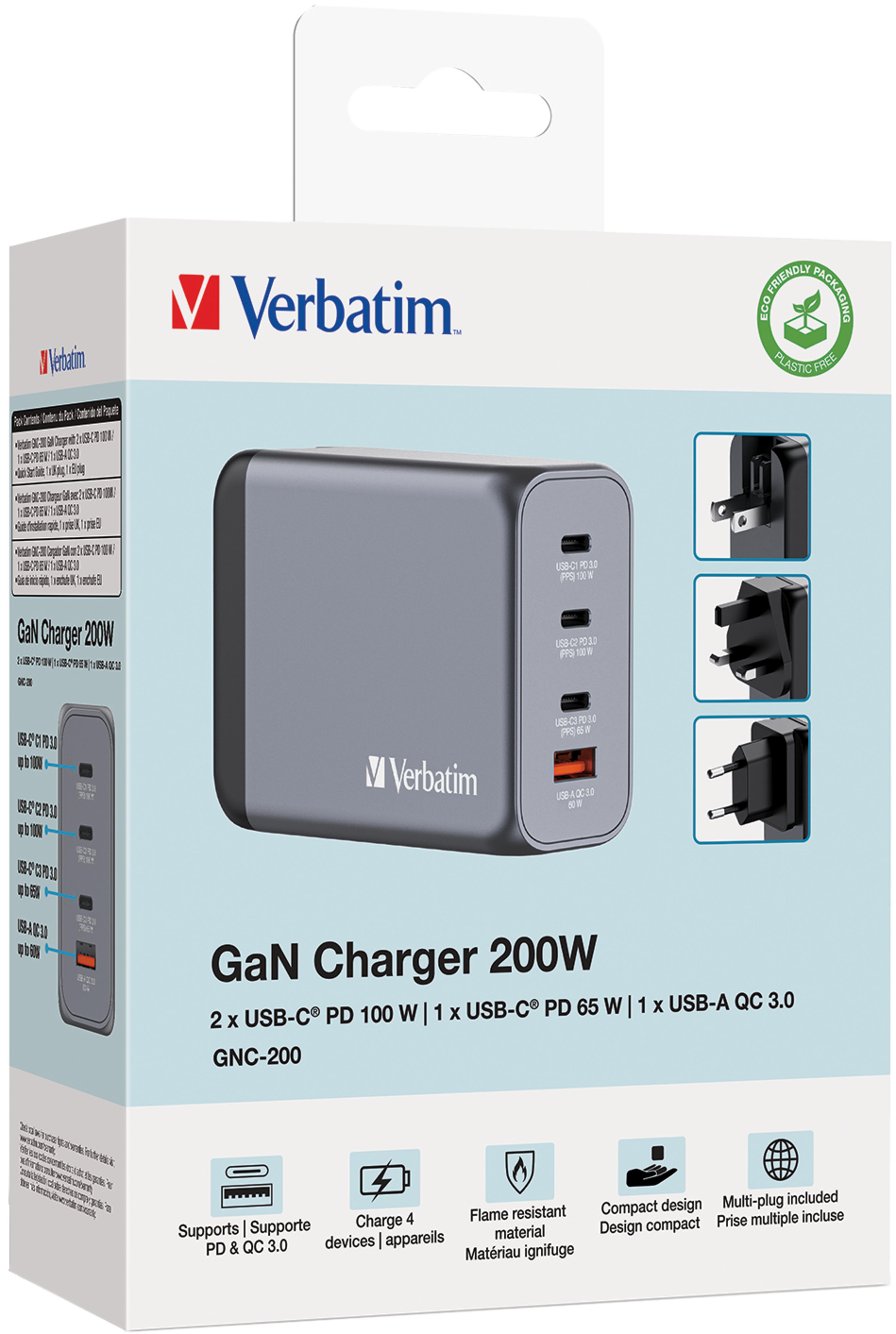 Verbatim 200 W 4-Port GaN Ladeadapter