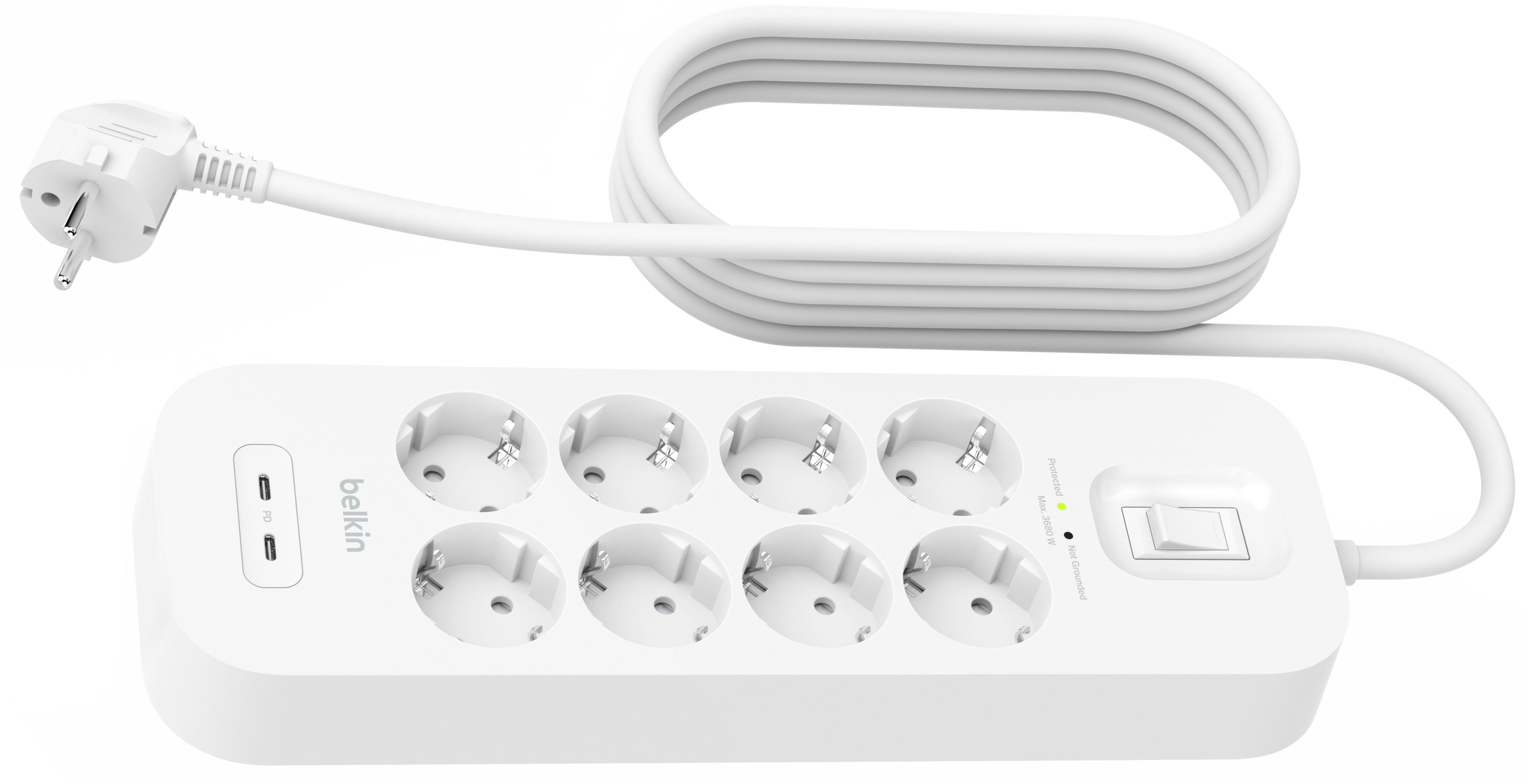 Power Strip 8x Surge Protect +2xUSB 2m
