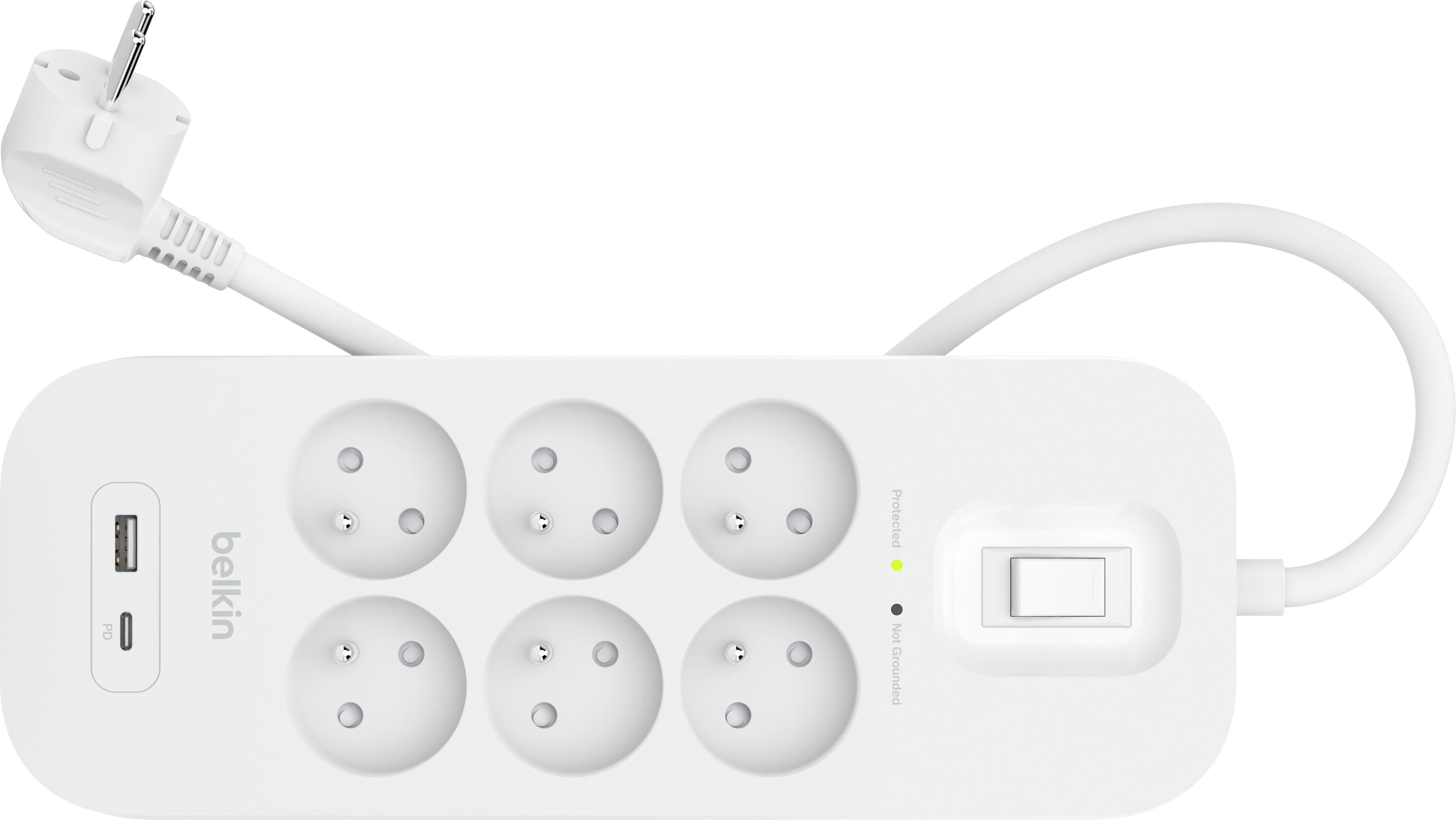 Power Strip 6x Surge Protect +2xUSB 2m