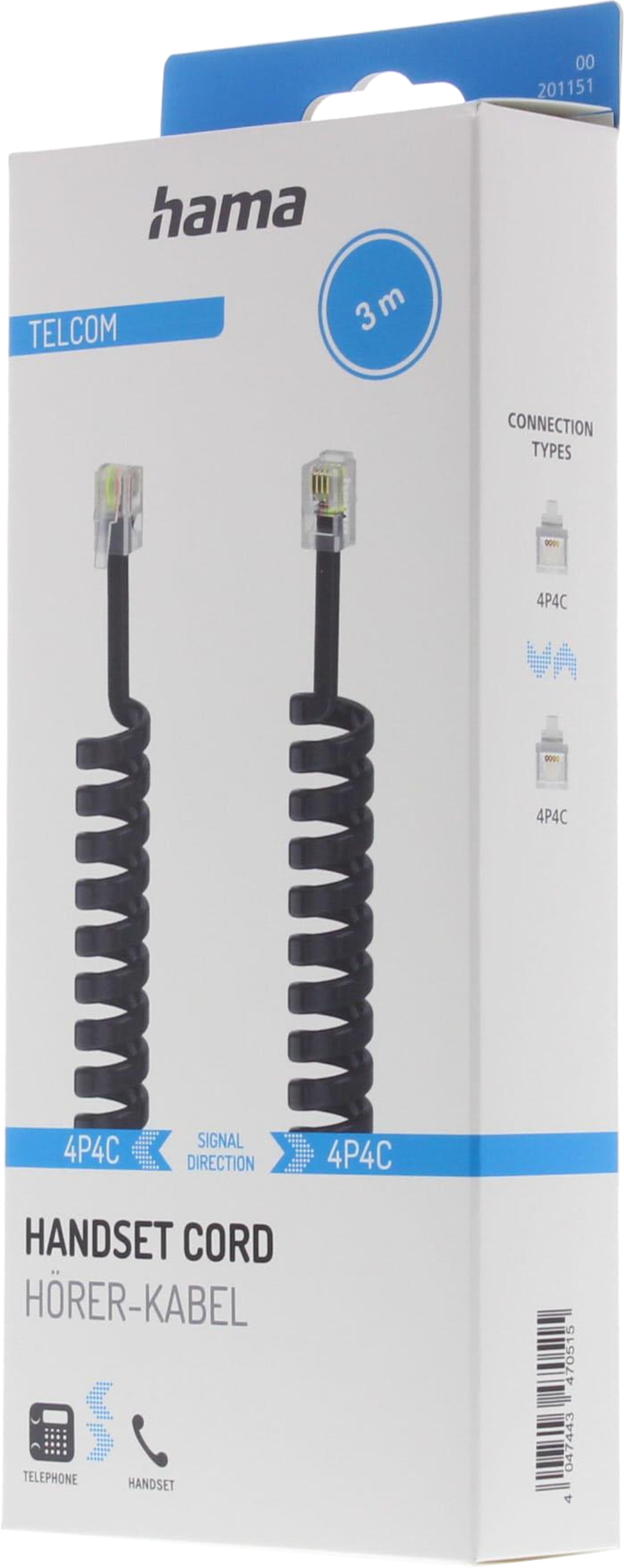 Hörerkabel spiral RJ10-RJ10 3 m schwarz