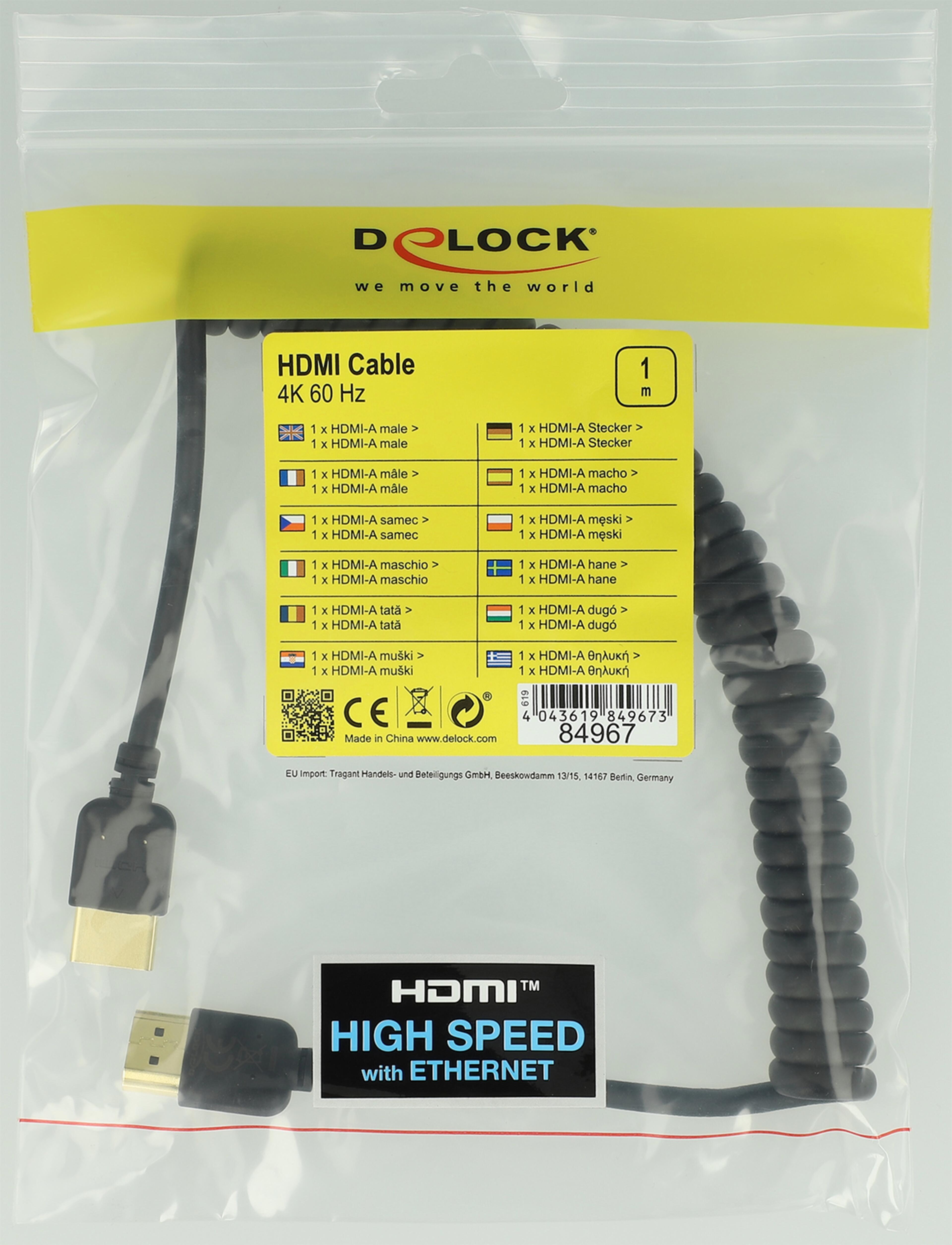Cavo a spirale HDMI Delock 0,4 m