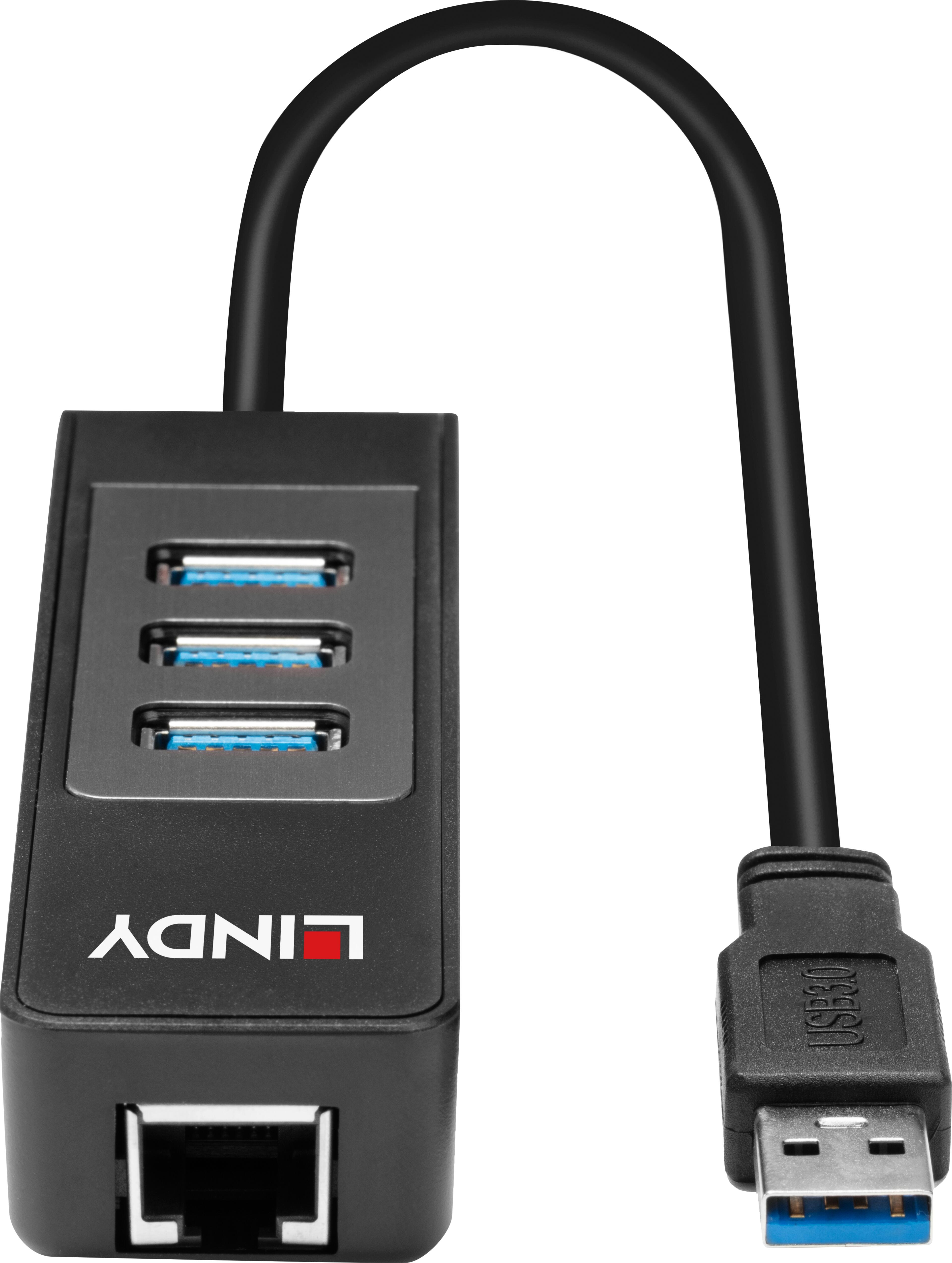 LINDY 3 portos USB 3.0 hub + GbEthernet