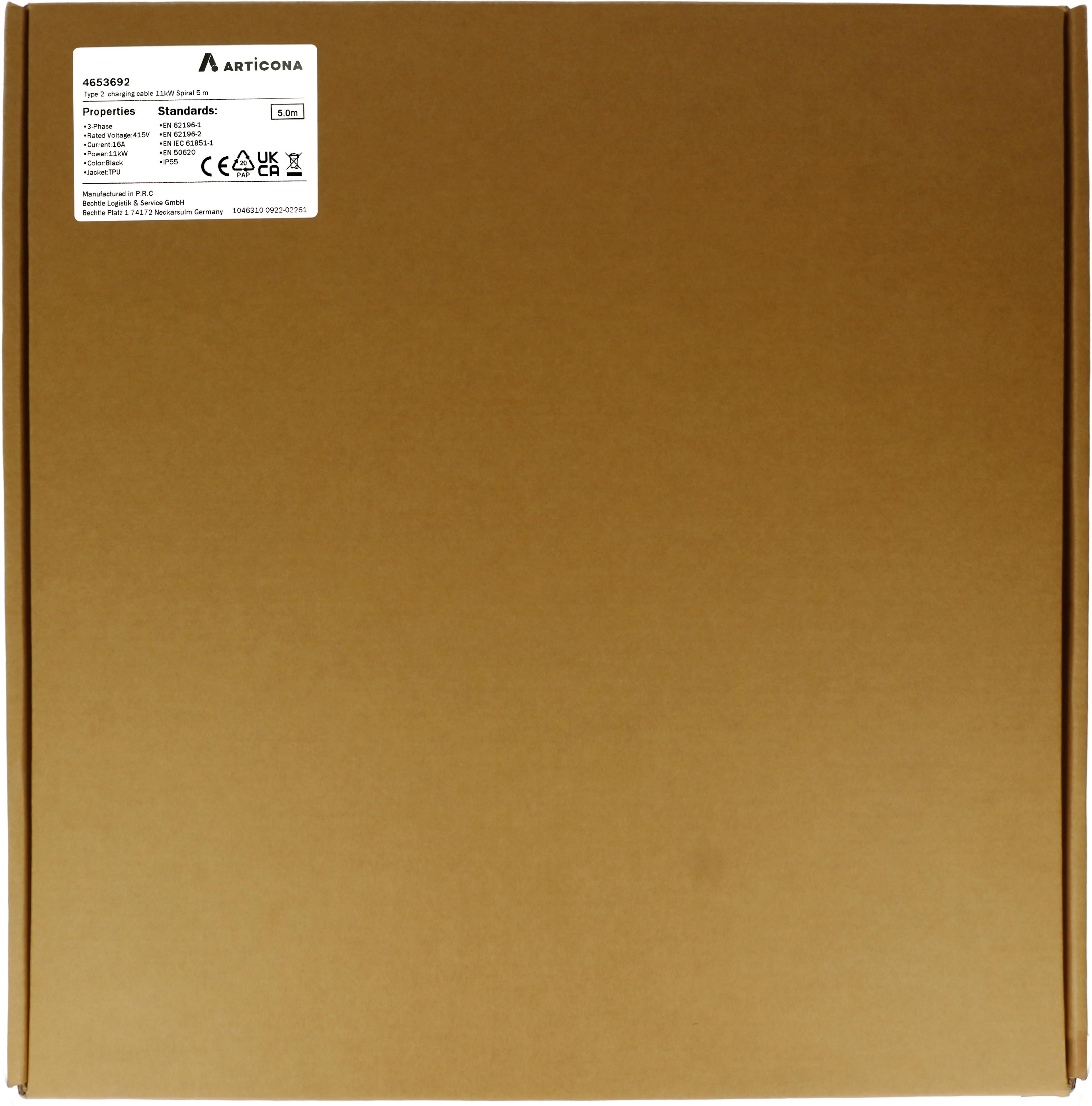 Type2 Car Charge Cable 11kW Spiral 5m