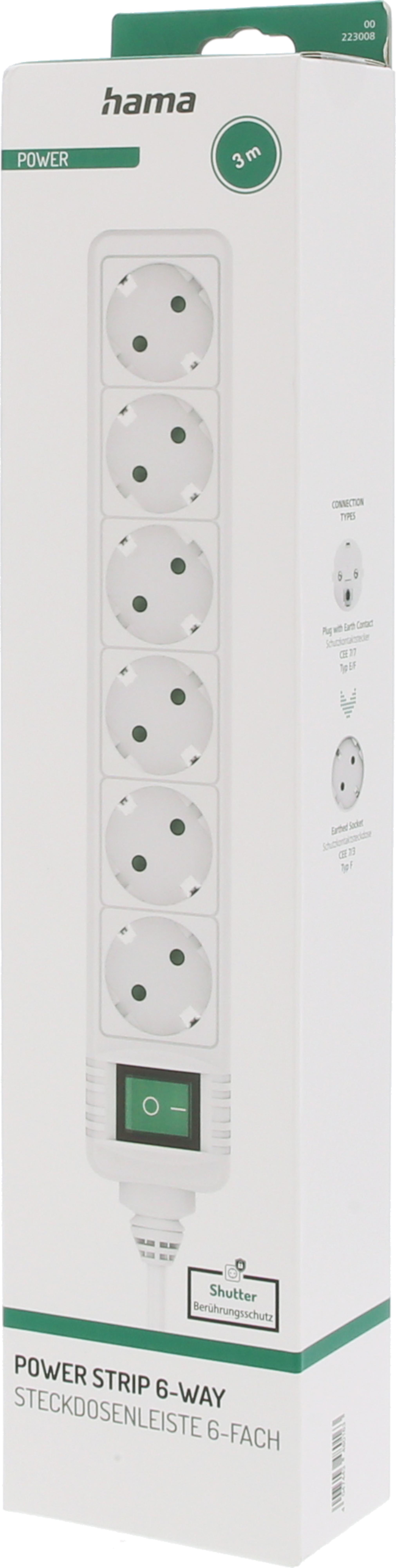 Power Strip 6-way 3m w/ Switch White