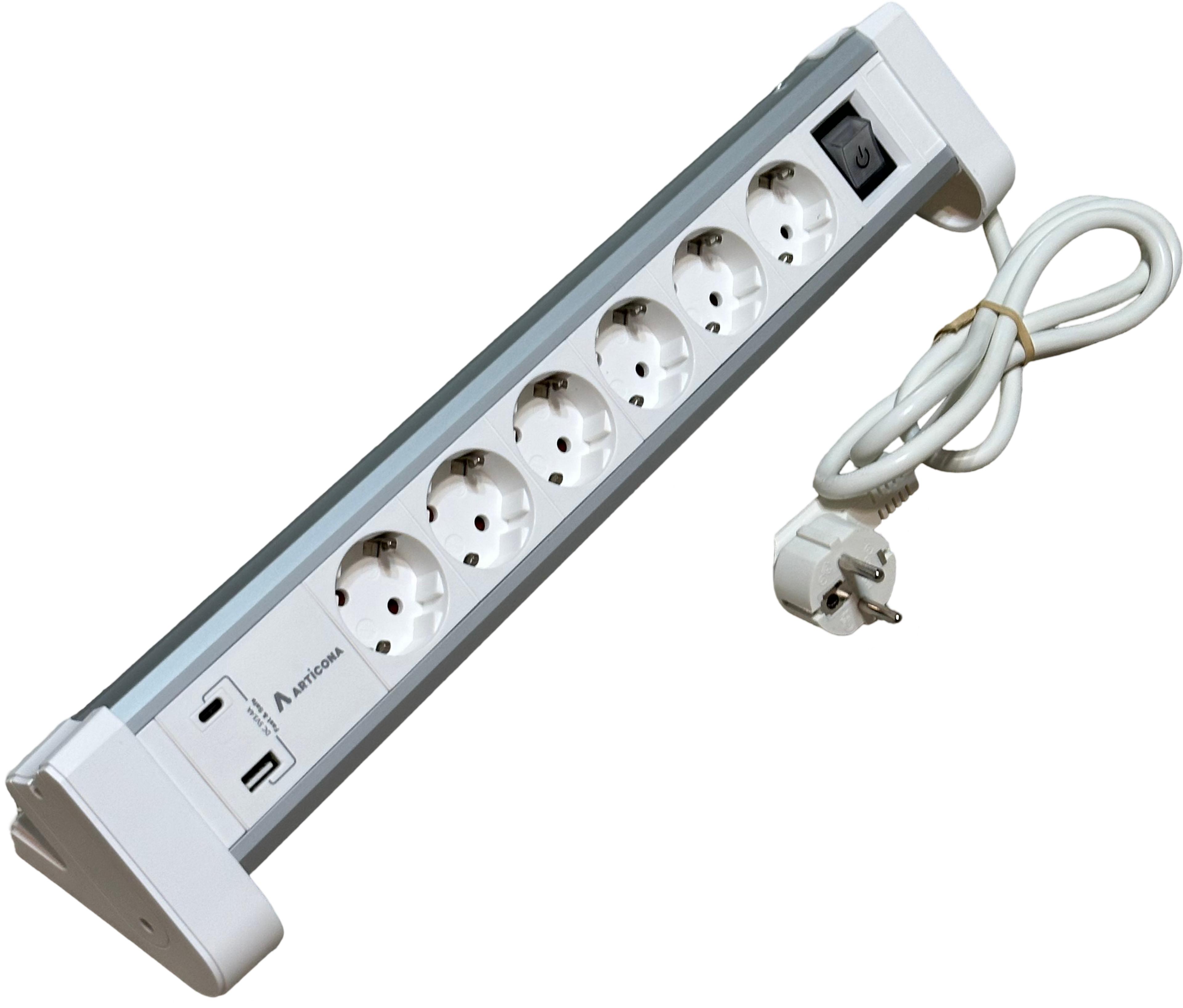 Steckdosenleiste 6fach + 2x USB A/C 1,4m
