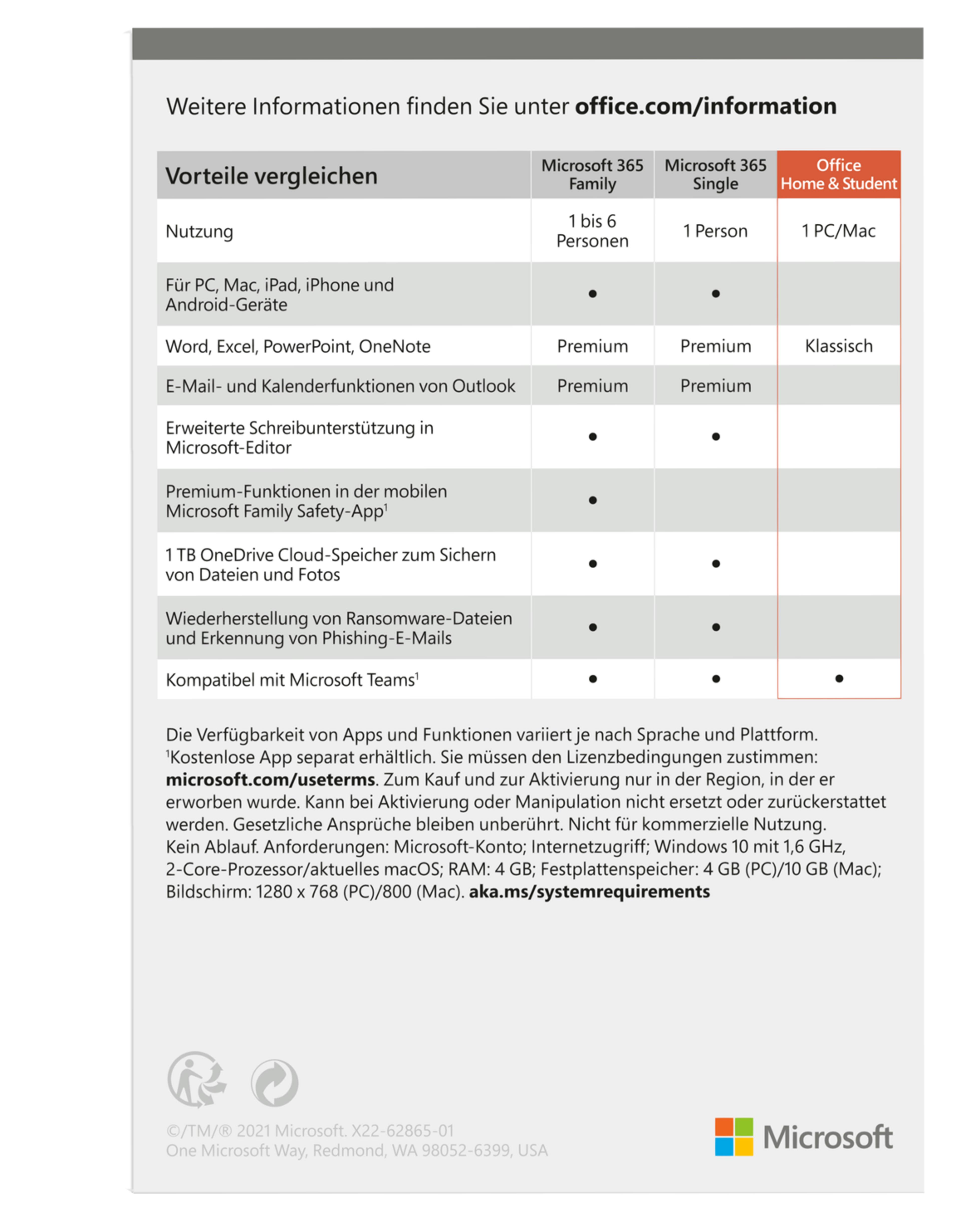 Microsoft Office Home & Student 2021 1 License Medialess