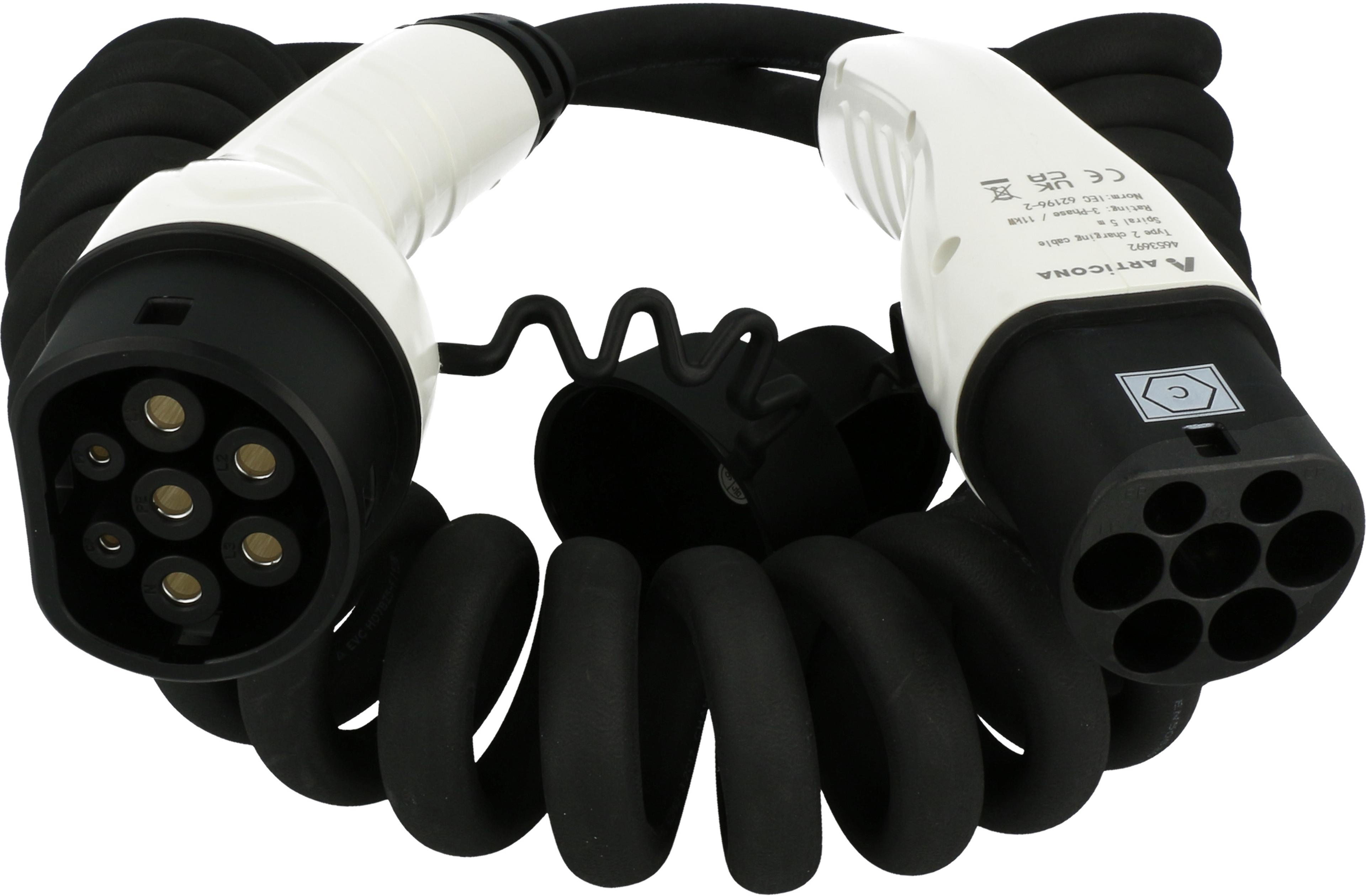 Type2 Car Charge Cable 11kW Spiral 5m