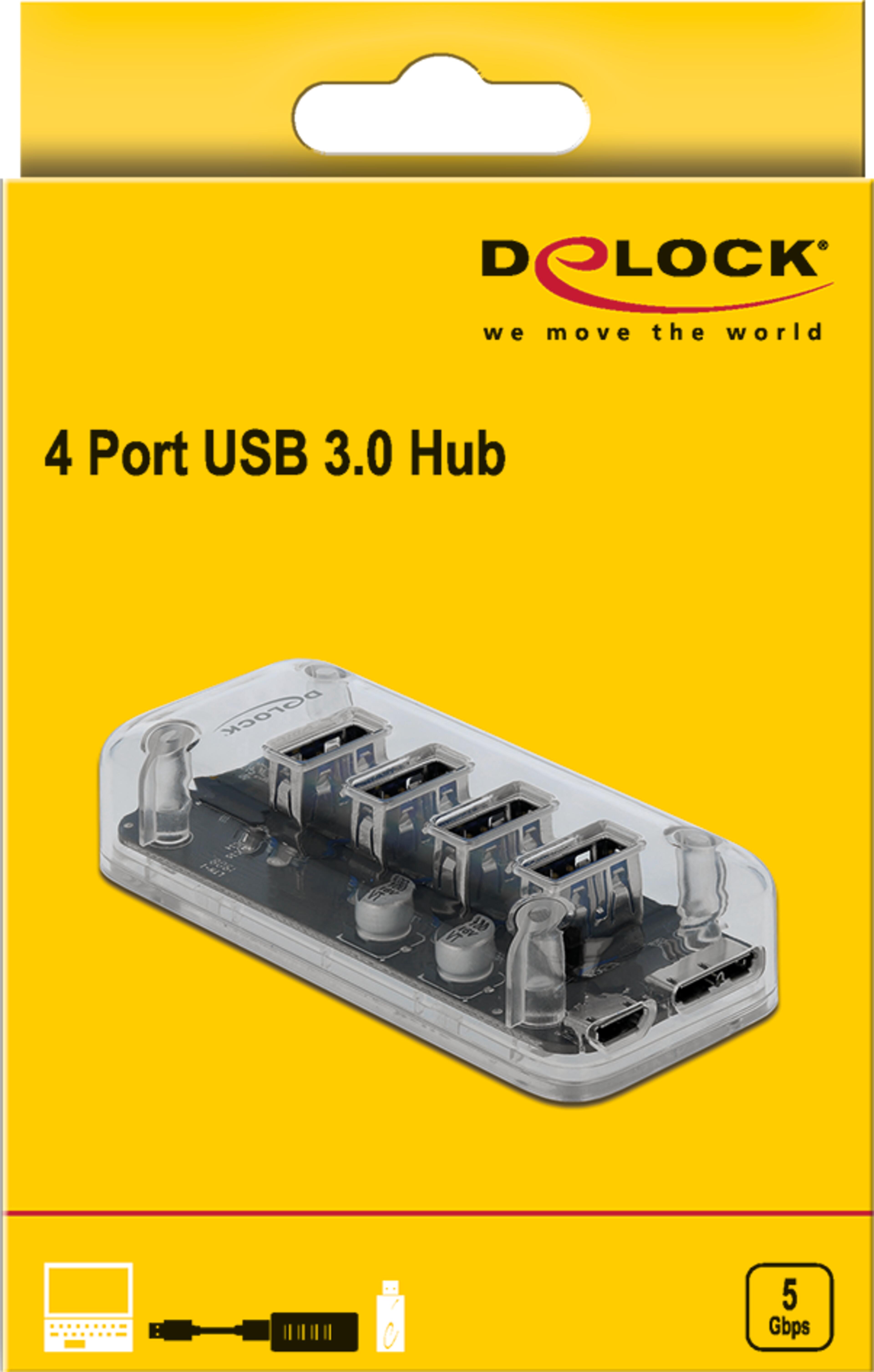 Delock USB Hub 3.0 4-port Transparent