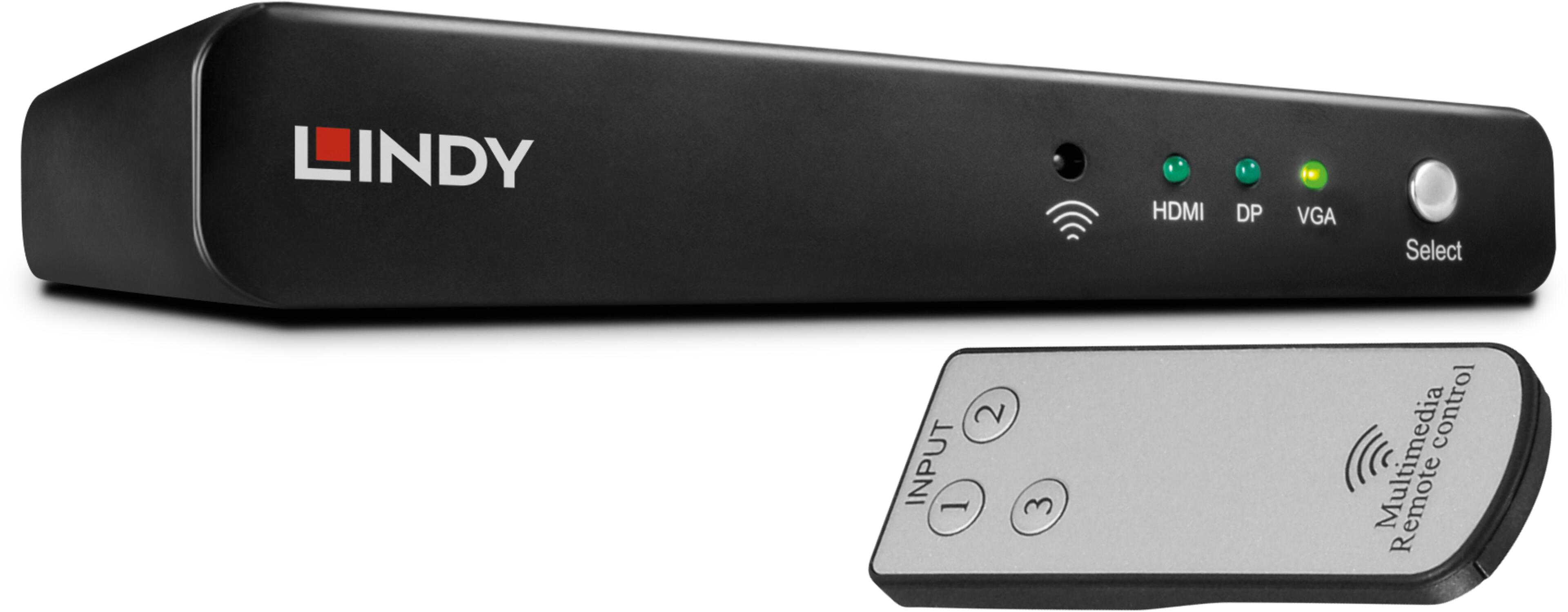 Selector LINDY 3:1 DP/VGA/HDMI a HDMI