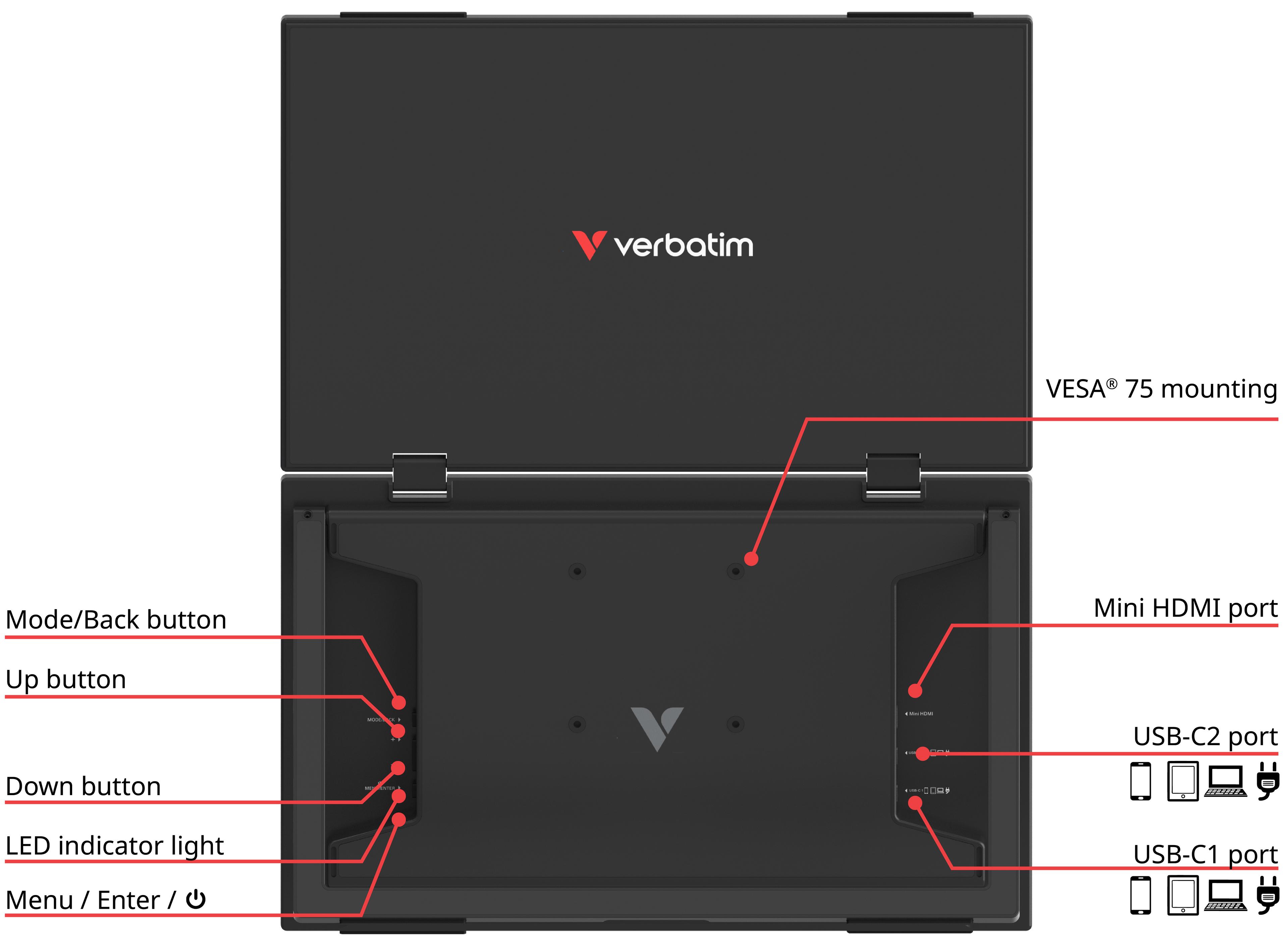 Monitor portátil Verbatim 15,6" Dual