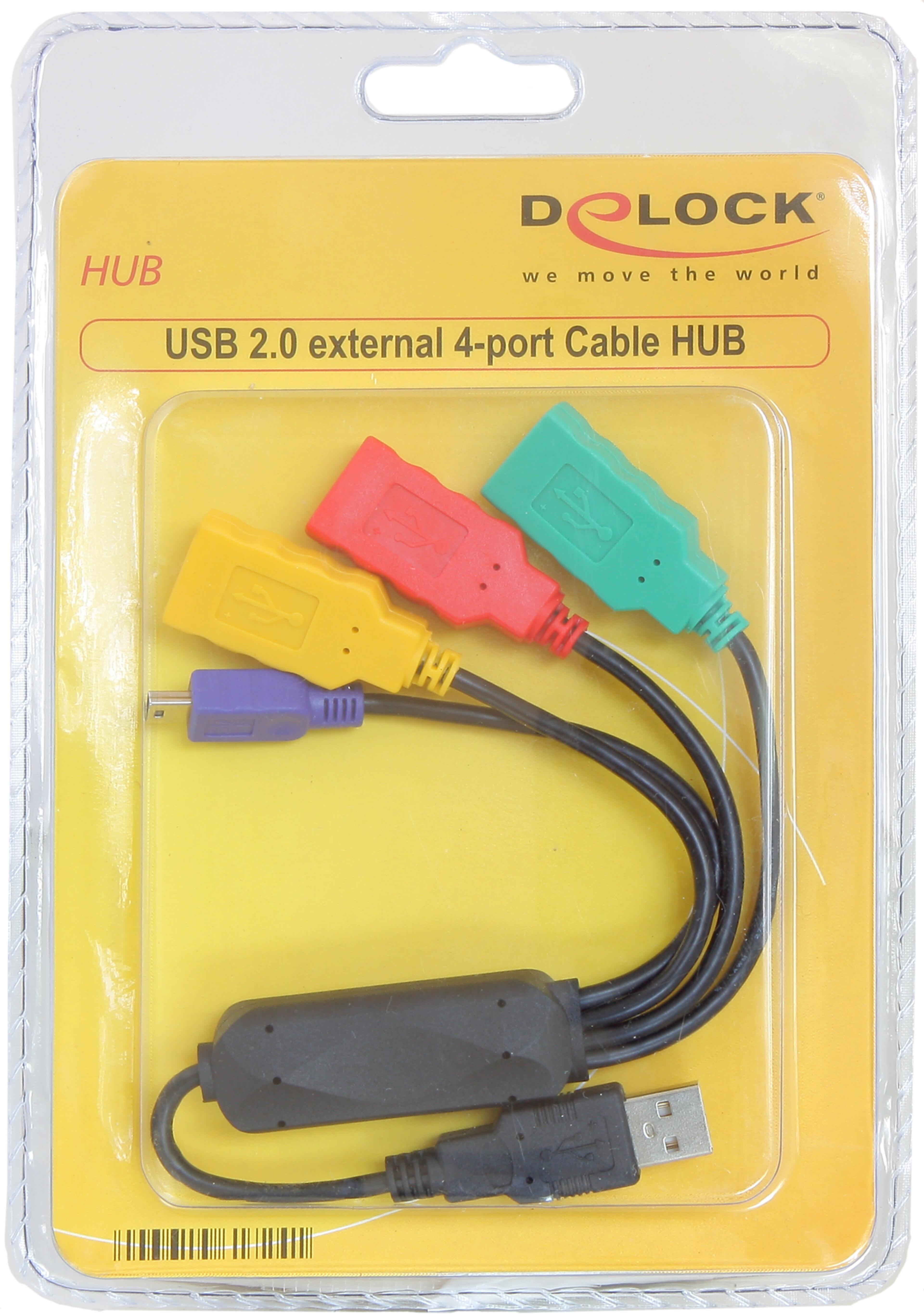Delock USB Cable Hub 2.0 4-port Blck/Col