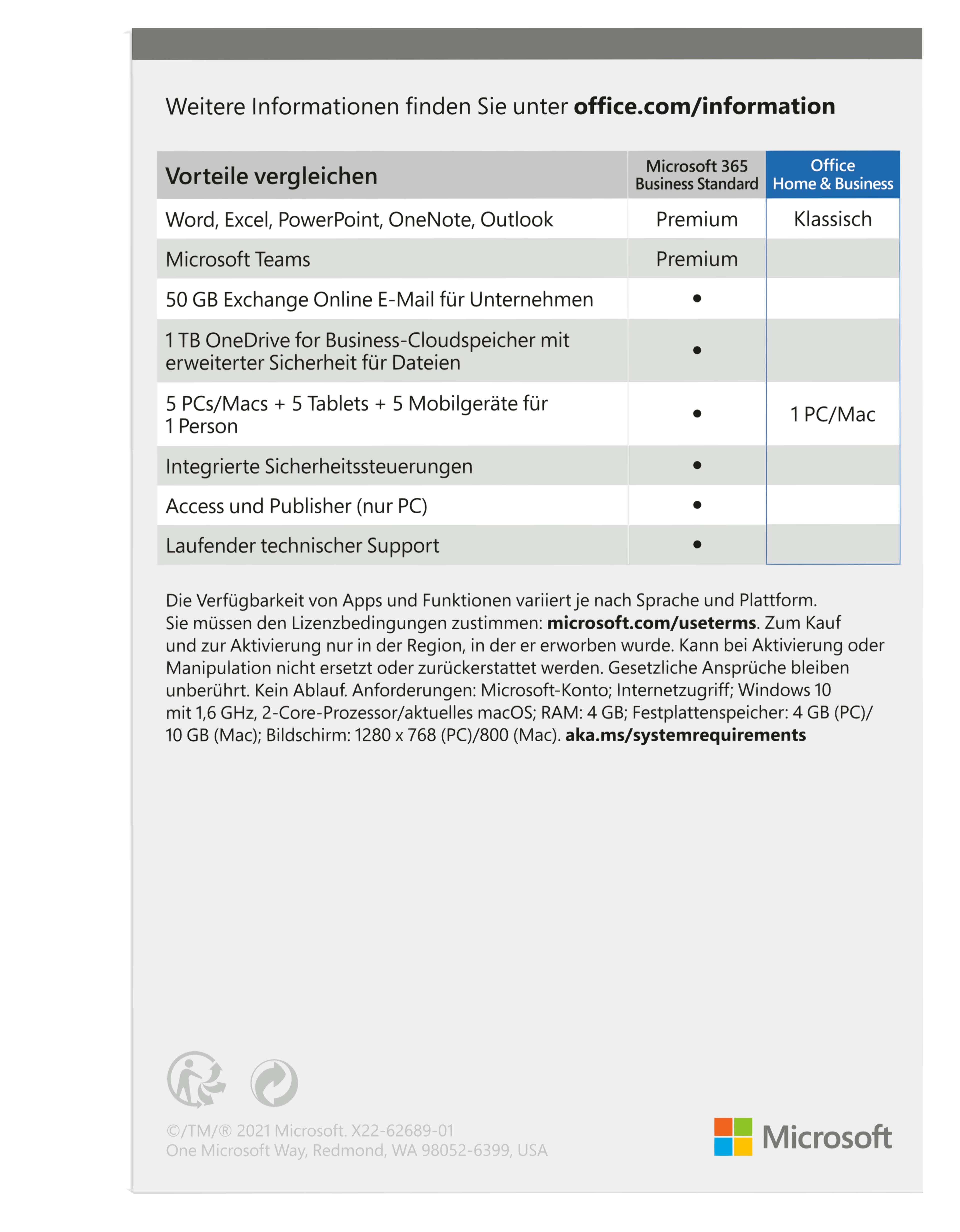 Microsoft Office Home & Business 2021 1 License Medialess