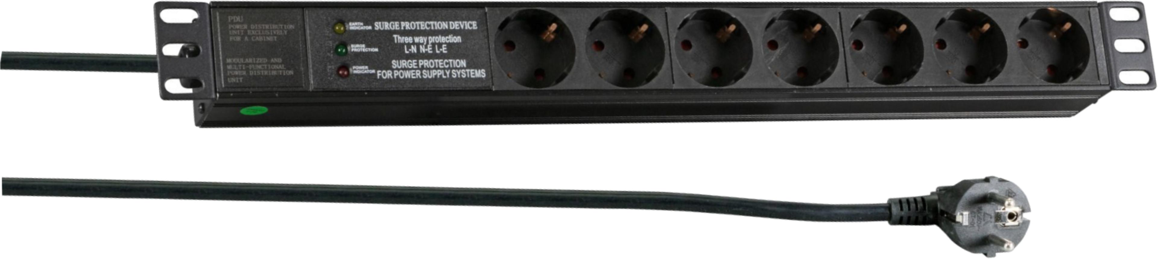 7-way Power Strip w/ Surge Prot 2m Black