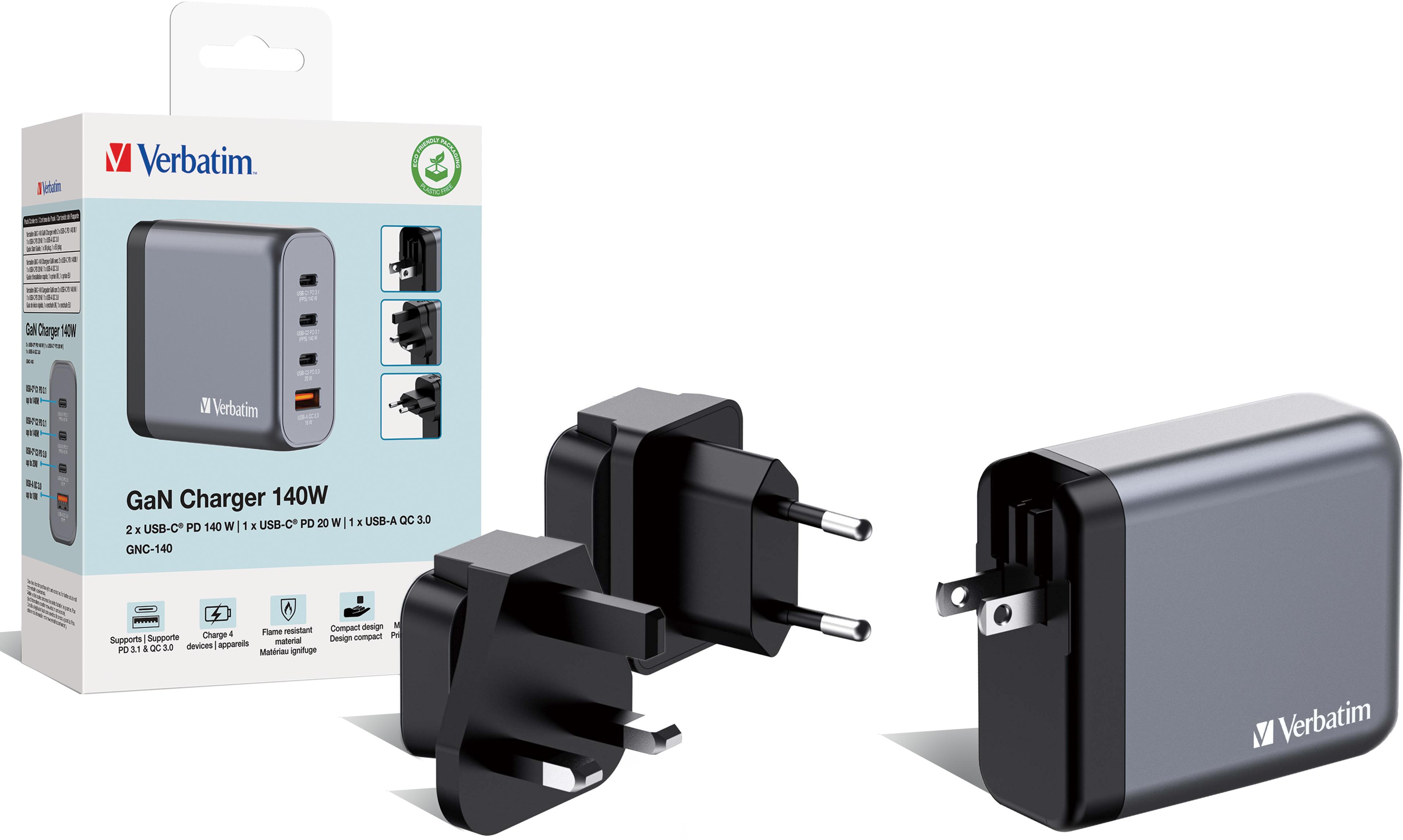 Verbatim 140 W 4-Port GaN Ladeadapter