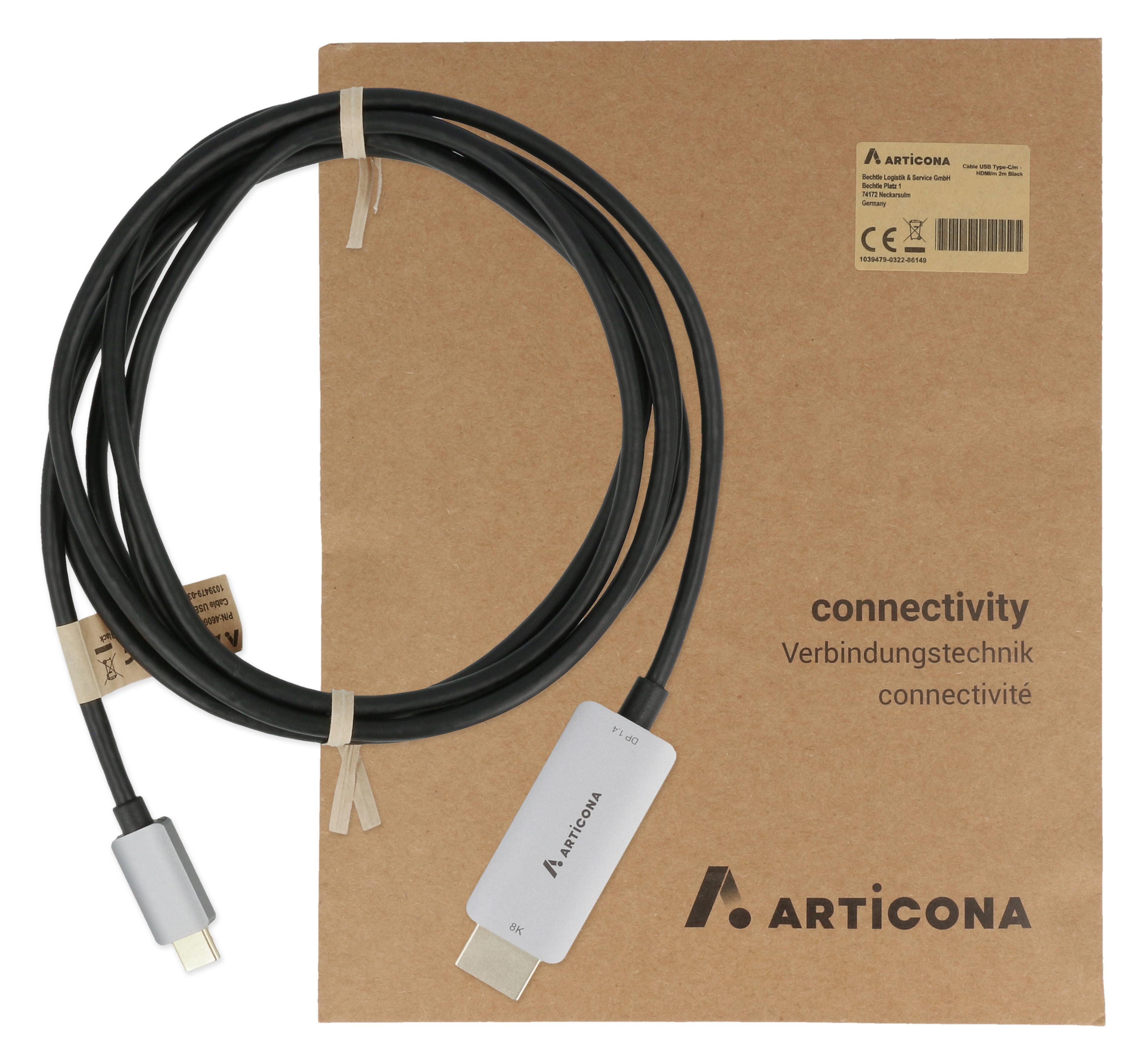 USB-C - HDMI m/m kábel 2 m, fekete