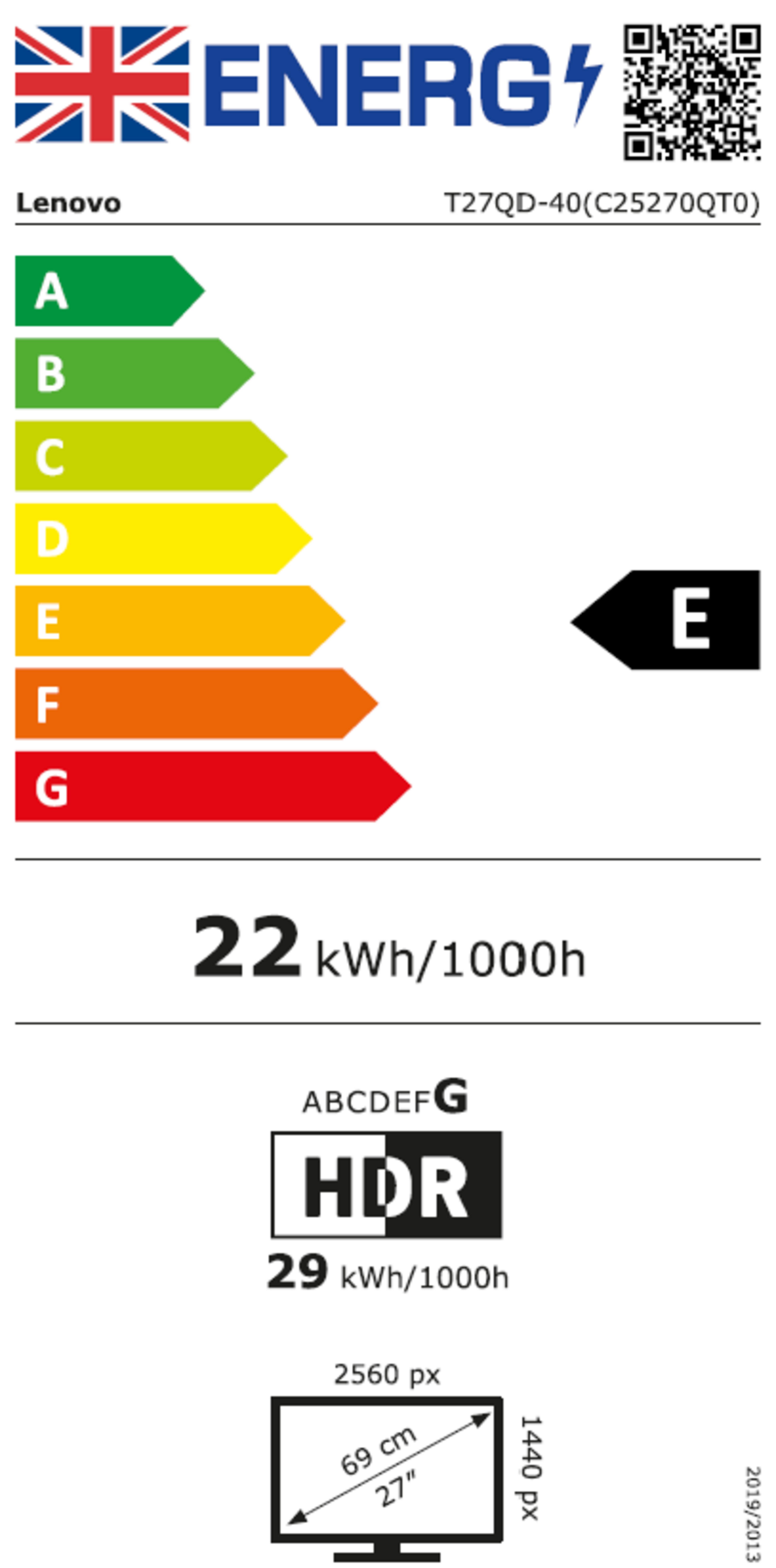 Lenovo ThinkVision T27QD-40 Monitor