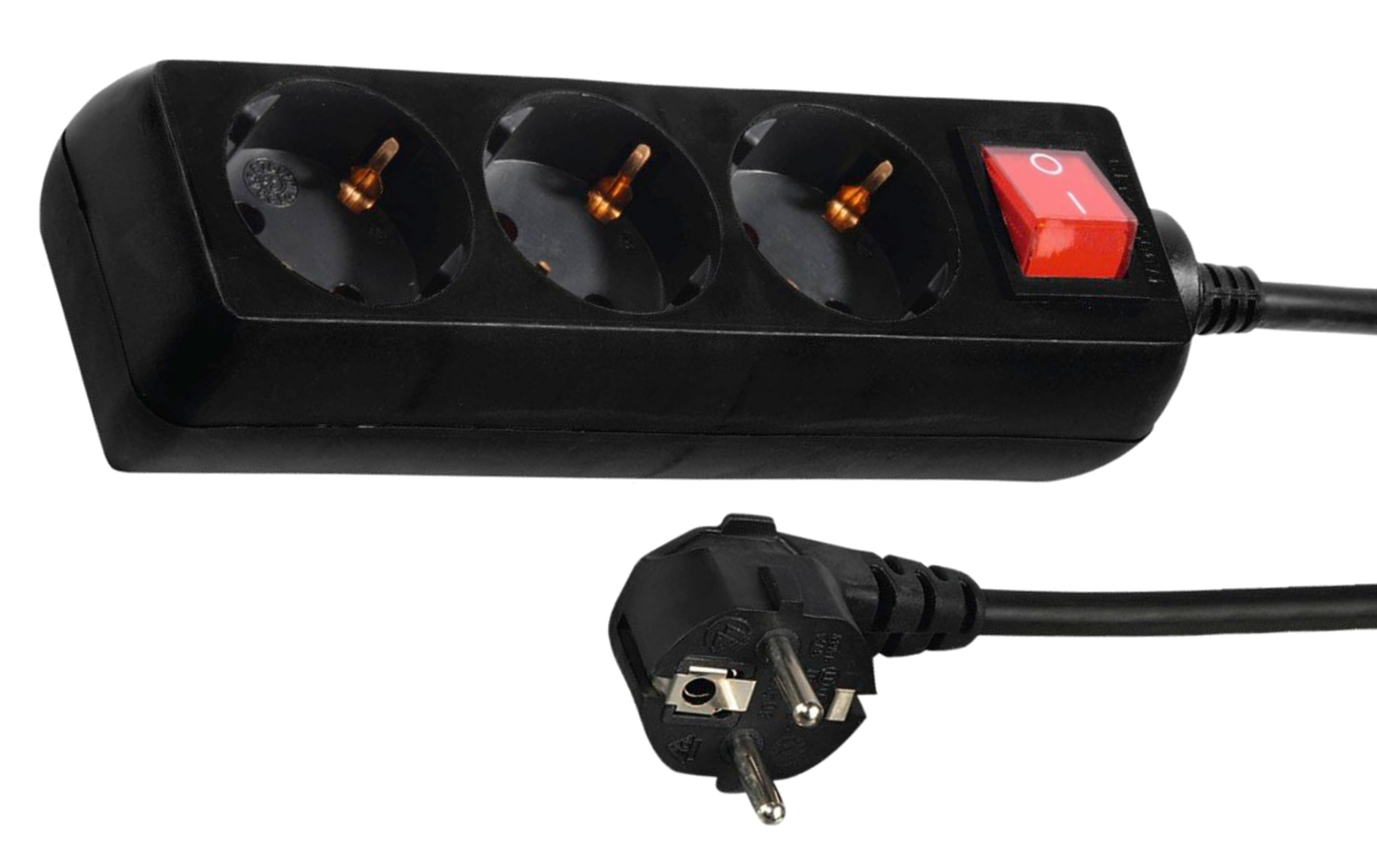 Power Strip 3-way 3m w/ Switch Black
