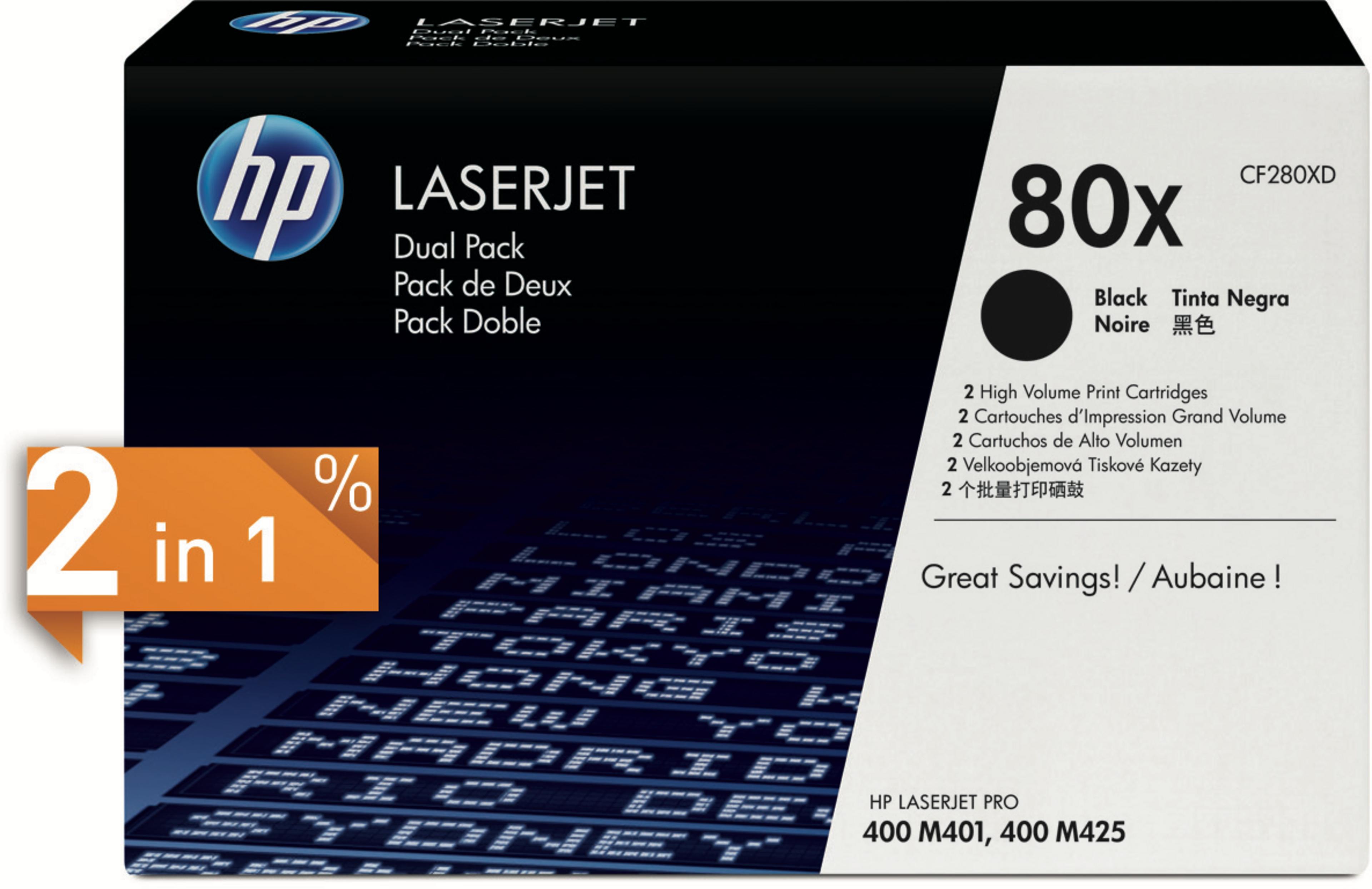 HP Pack 2 cartuchos tóner 80X negro